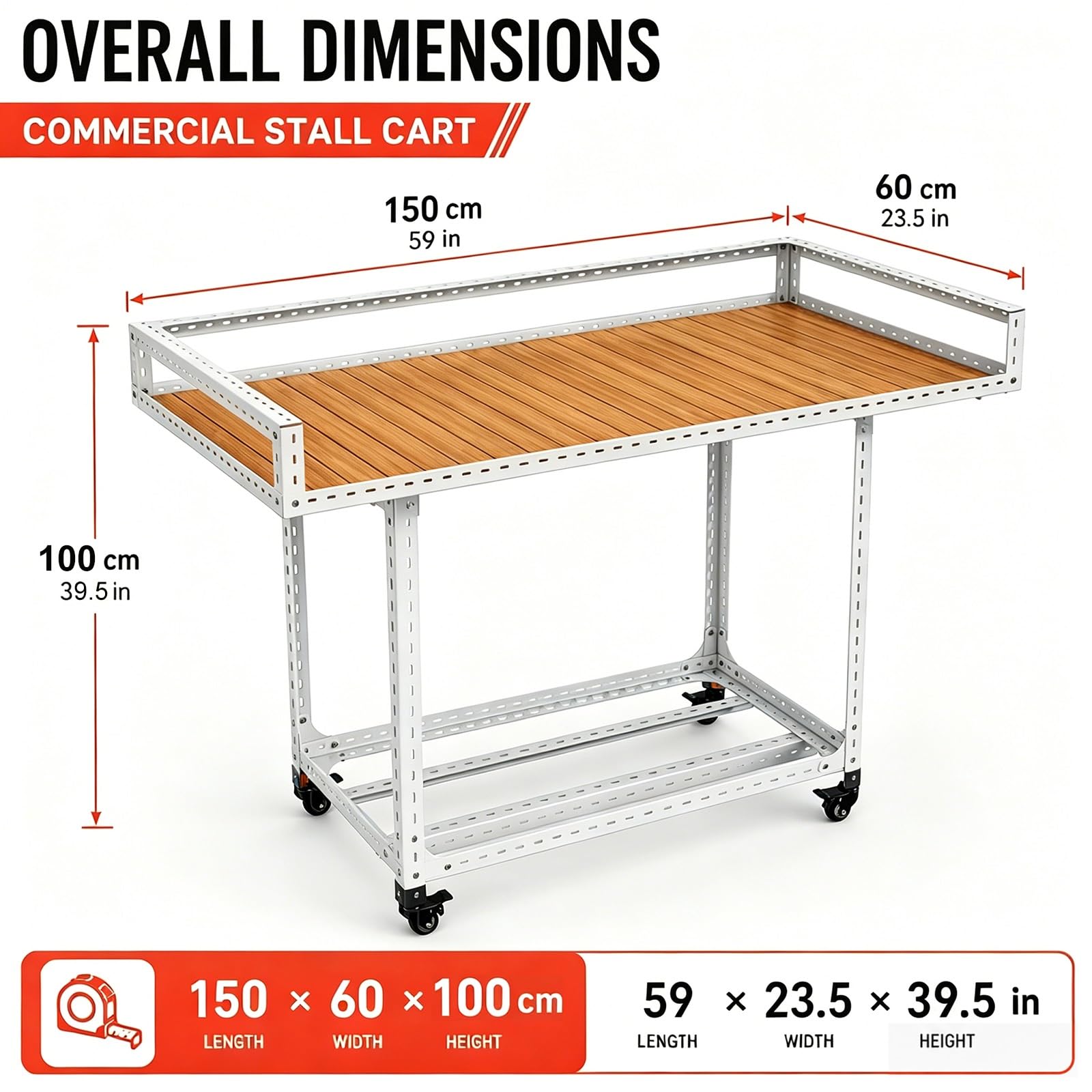 Puesto Ambulante, Carrito de Venta Con Ruedas, Stand de Venta con Mesa Plegable, Puesto para Ferias, Stand Expositor para Exterior, Puesto para Mercado Agrícola(White,150x100cm/59x47in)