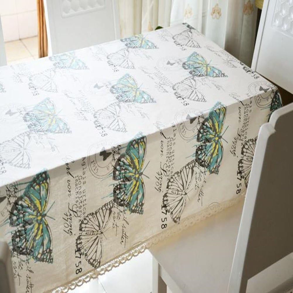 TANGDIAABBCC Aeiniwer Fanjow® Cotton Linen Tablecloth Vintage Rectangular Lace Tablecloth Rectangle Dustproof Decorative Table Cover for Kitchen Dinning Tabletop (55"*98", Pastoral Butterfly)