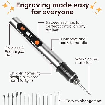 Resparked Customizer Engraving Pen Ultimate Cordless Portable Tool for Artists & DIYers - Engrave 50+ Surfaces - Beginner Friendly - Rechargeable - Free 30 Bits & Mastery Guide