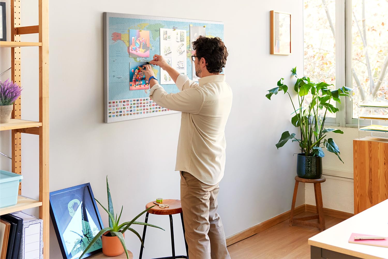 Panel grande de corcho 120x80 cm | Mapa geográfico del mundo