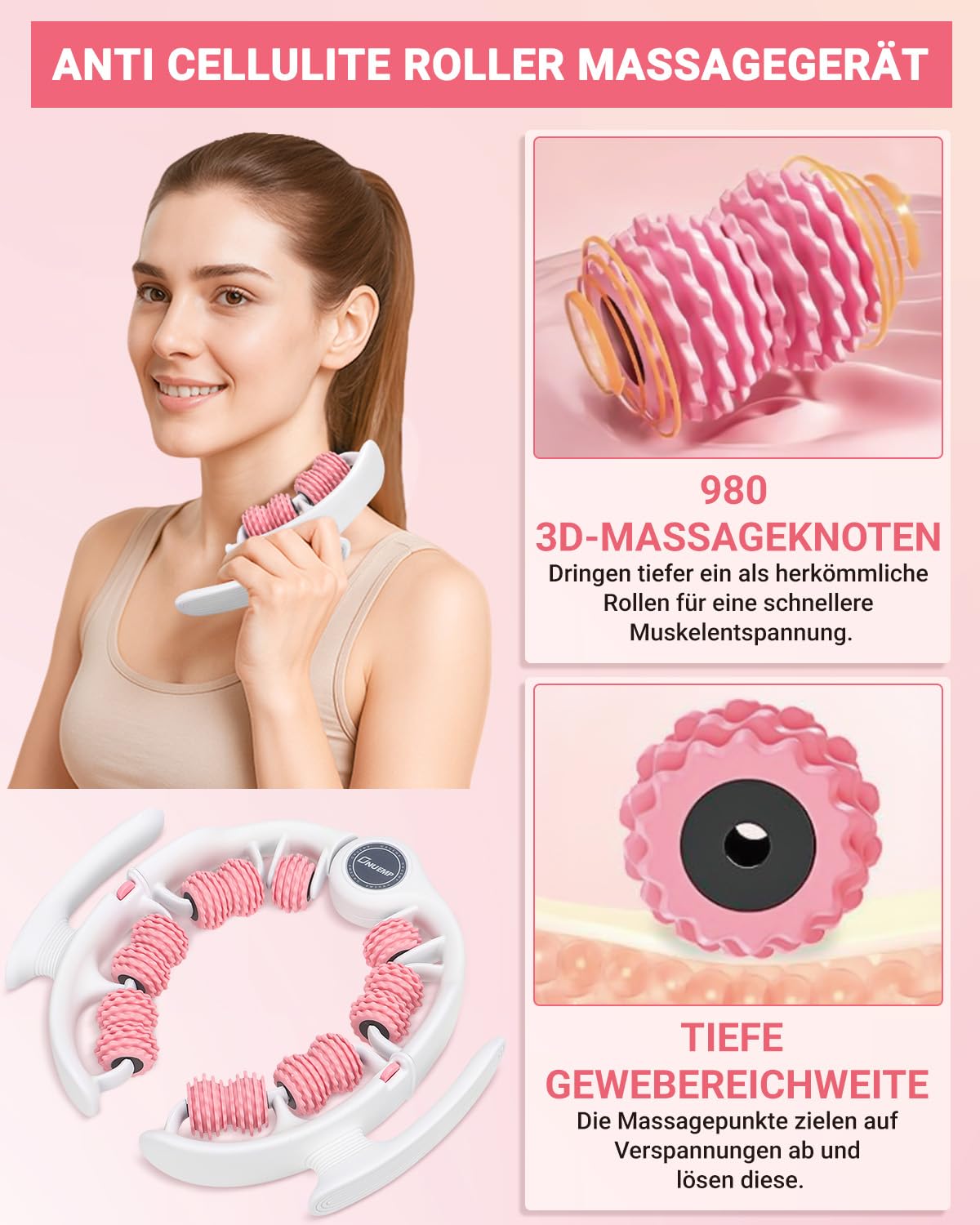 Bein Massagerolle, Massageroller mit Griff Zur Cellulite Entfernung, Faszienrolle Beine MassagegeräT für Oberschenkel Anti-Celulitis, Lymphdrainage, KöRperformung, Manuell