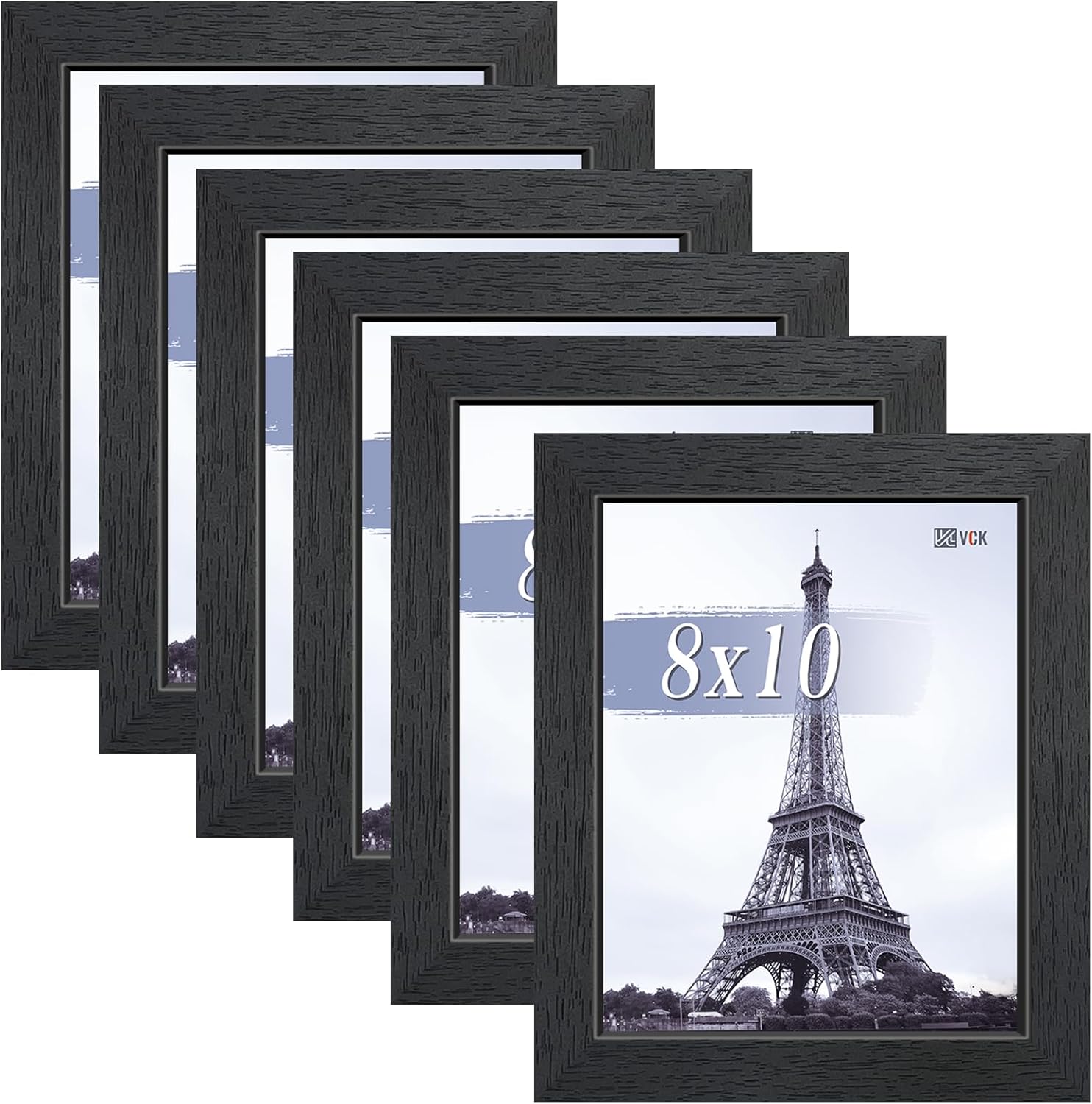 VCK 8x10 Picture Frames Black Set of 6, Wide Border Wood Poster Frame, Multi-Directional Display Family Photos, Office Prints, Studio/Gallery Artwork, Woodgrain Series, Tabletop & Wall Hanging