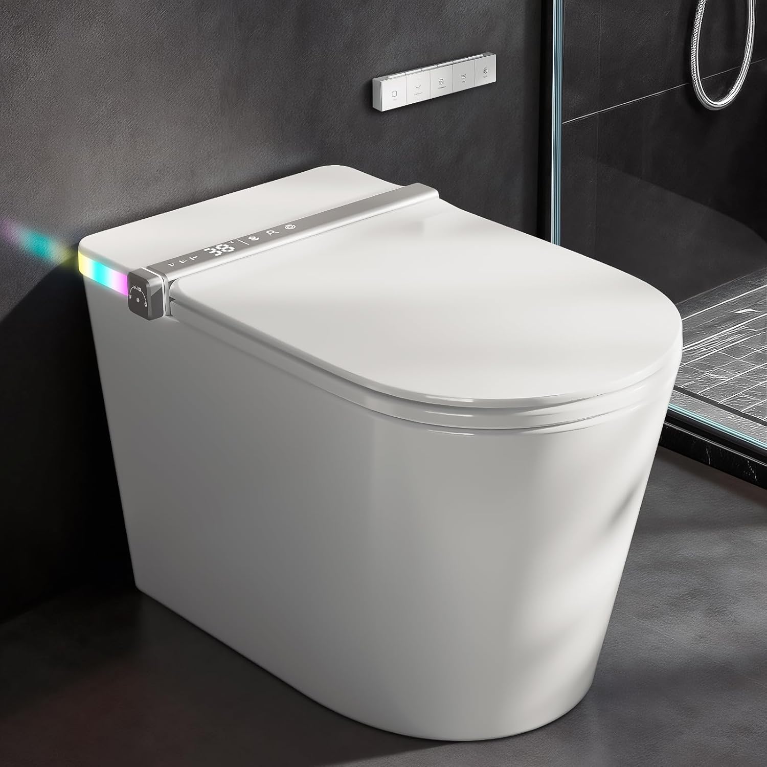 Smart Toilet with Tank Built in, Elongated Bidet Toilet with 1000g MAP Powerful Flush, ADA Comfort Height, Auto Open/Close Lid, UV-C Light, Foam Shield, Heated Seat, Warm Water, Dryer