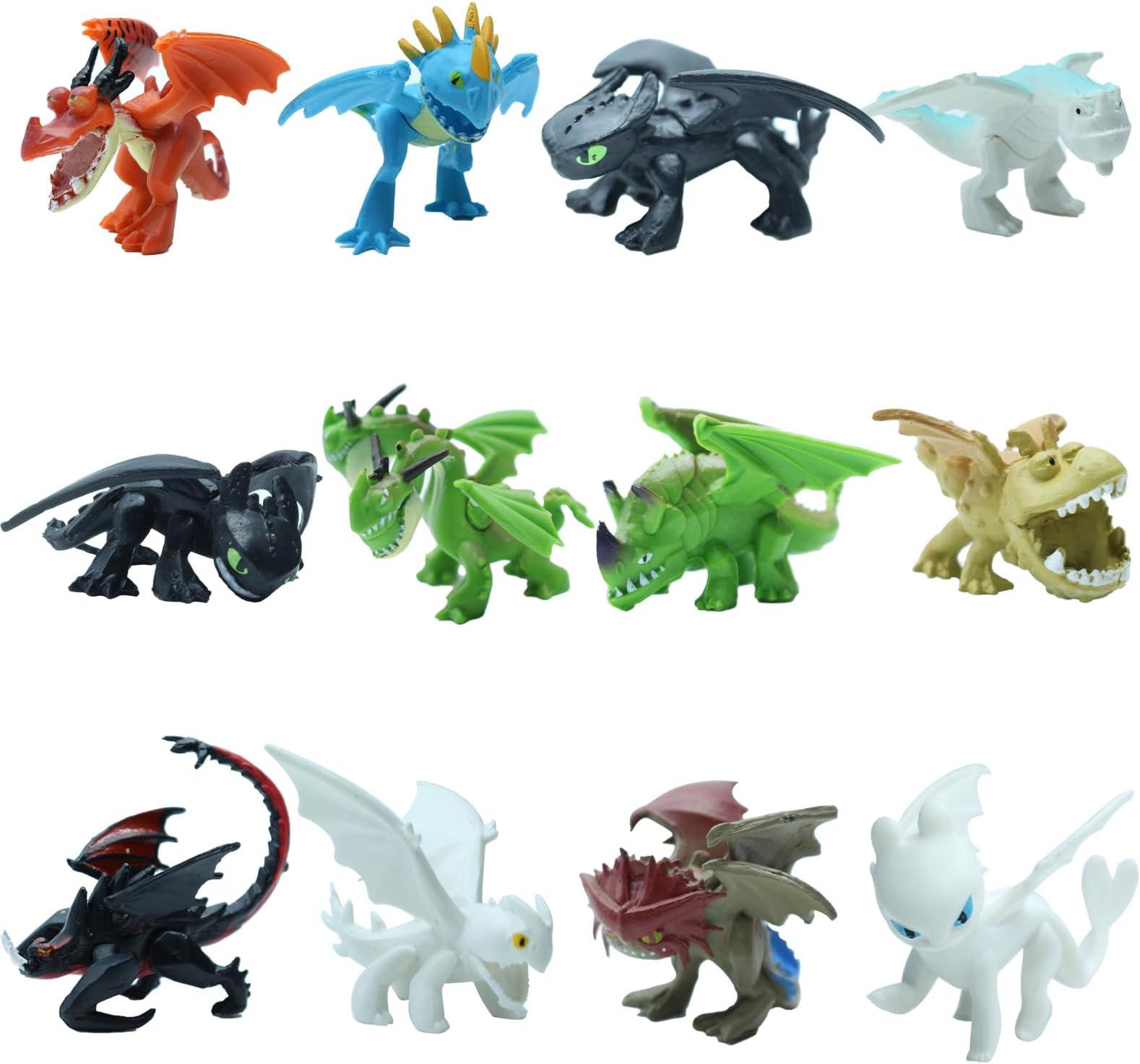 12 pcs Train The Dragon Action Fig-ures T-o-y-s Mini Dragon Figurines in Assorted Mythical Colors and Styles for Kids, Party Favors（ZQ-P-XLGS-SB01-12PCS-004）