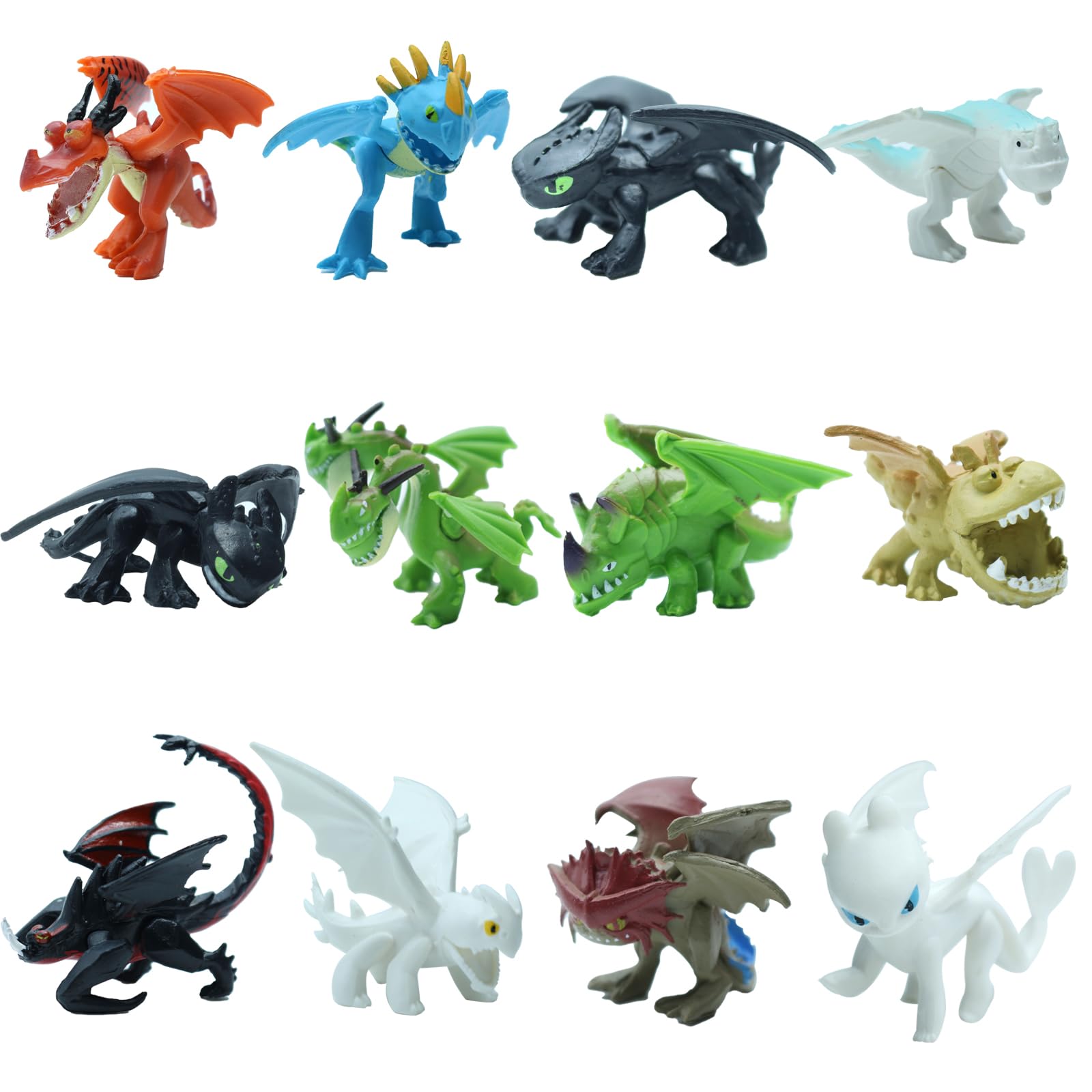12 pcs Train The Dragon Action Fig-ures T-o-y-s Mini Dragon Figurines in Assorted Mythical Colors and Styles for Kids, Party Favors（ZQ-P-XLGS-SB01-12PCS-004）
