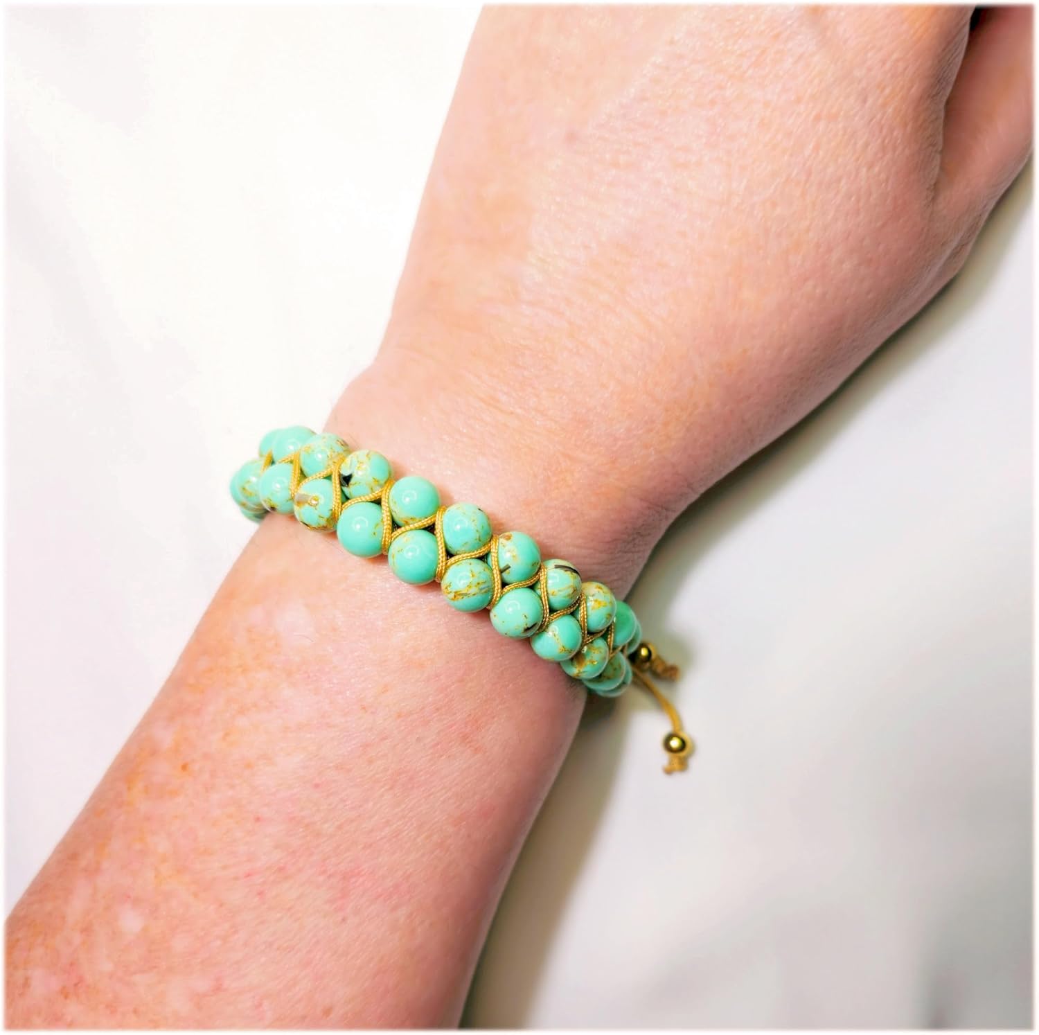 Handmade Macrame Natural Stones Bracelet Double Layer 8mm Snakeskin Imperial Jasper Genuine Gemstones Bracelet Healing Crystals Adjustable Bracelet - Image 3