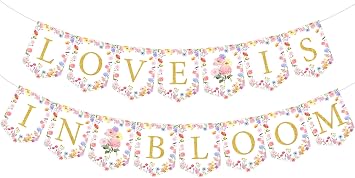 Cheereveal Love is in Bloom Banner - Flower Theme Bridal Shower Bunting Garland, Pink Pre-Assembled Party Signs, Engagement Wedding Party Supplies and Decorations