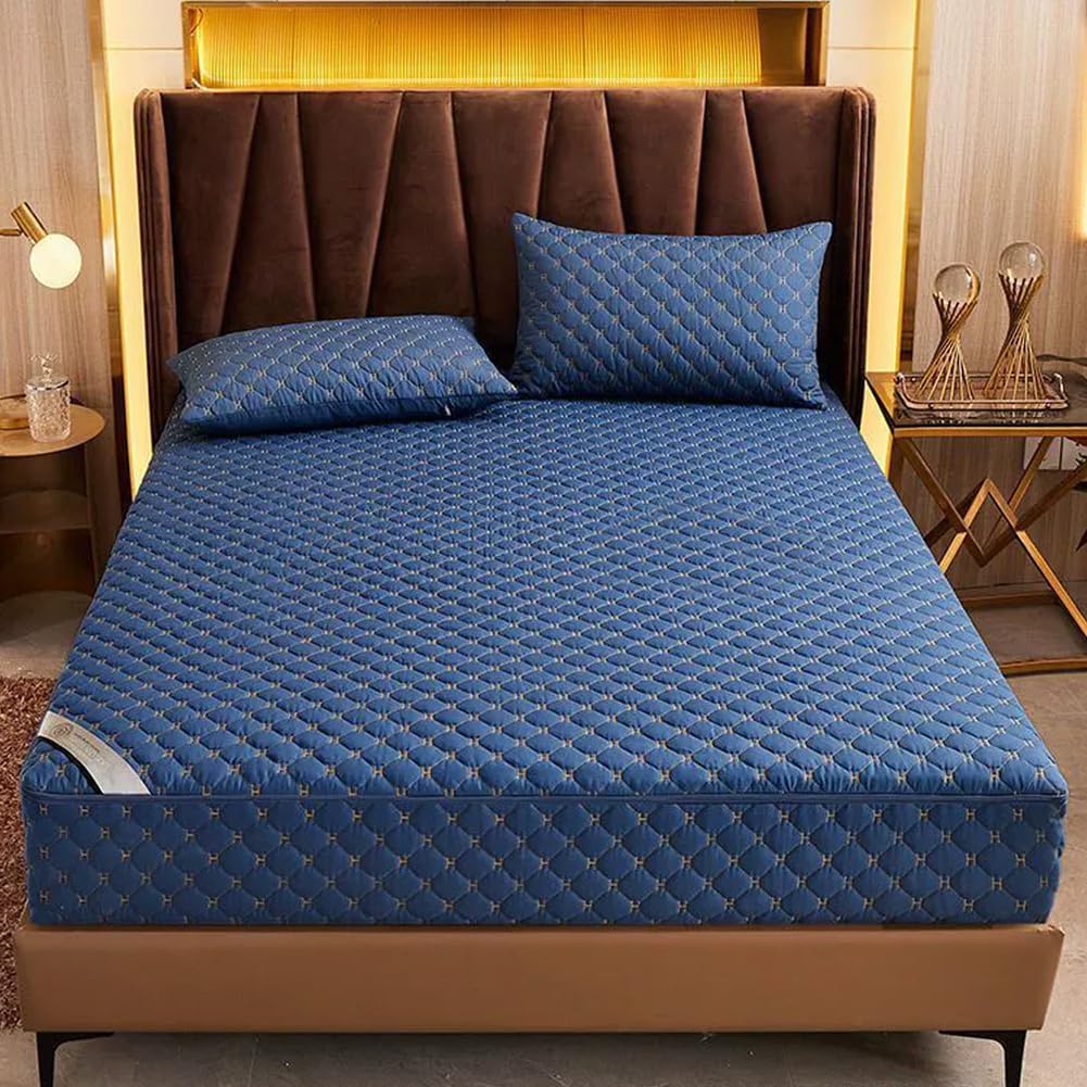 Mattresses Cover for Bed Blue,150x190+25cm, Full Zip Mattress Protector Cover Anti Dust Mattress Encasement Cover Double/King Comfortable Fitted Sheet Washable