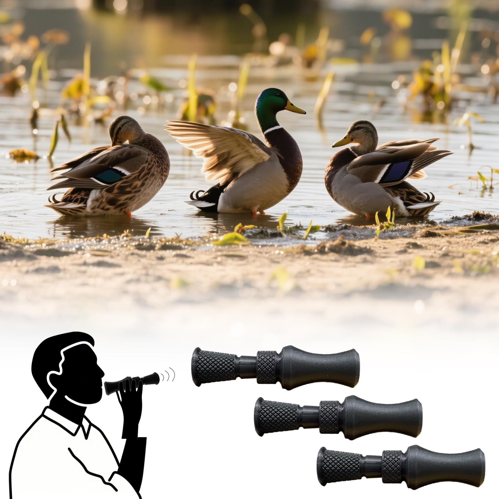 Juego de 3 llamadores de pato con 5 lengüetas cada uno, kit profesional de caza de aves acuáticas multivoz para cinco especies de patos, equipo de caza duradero al aire libre