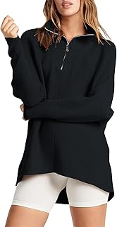 Women's Half Zip Oversized Sweaters V Neck Long Batwing Sleeve Casual Slouchy High Low Knit Tunic Sweater 2023 Fall
