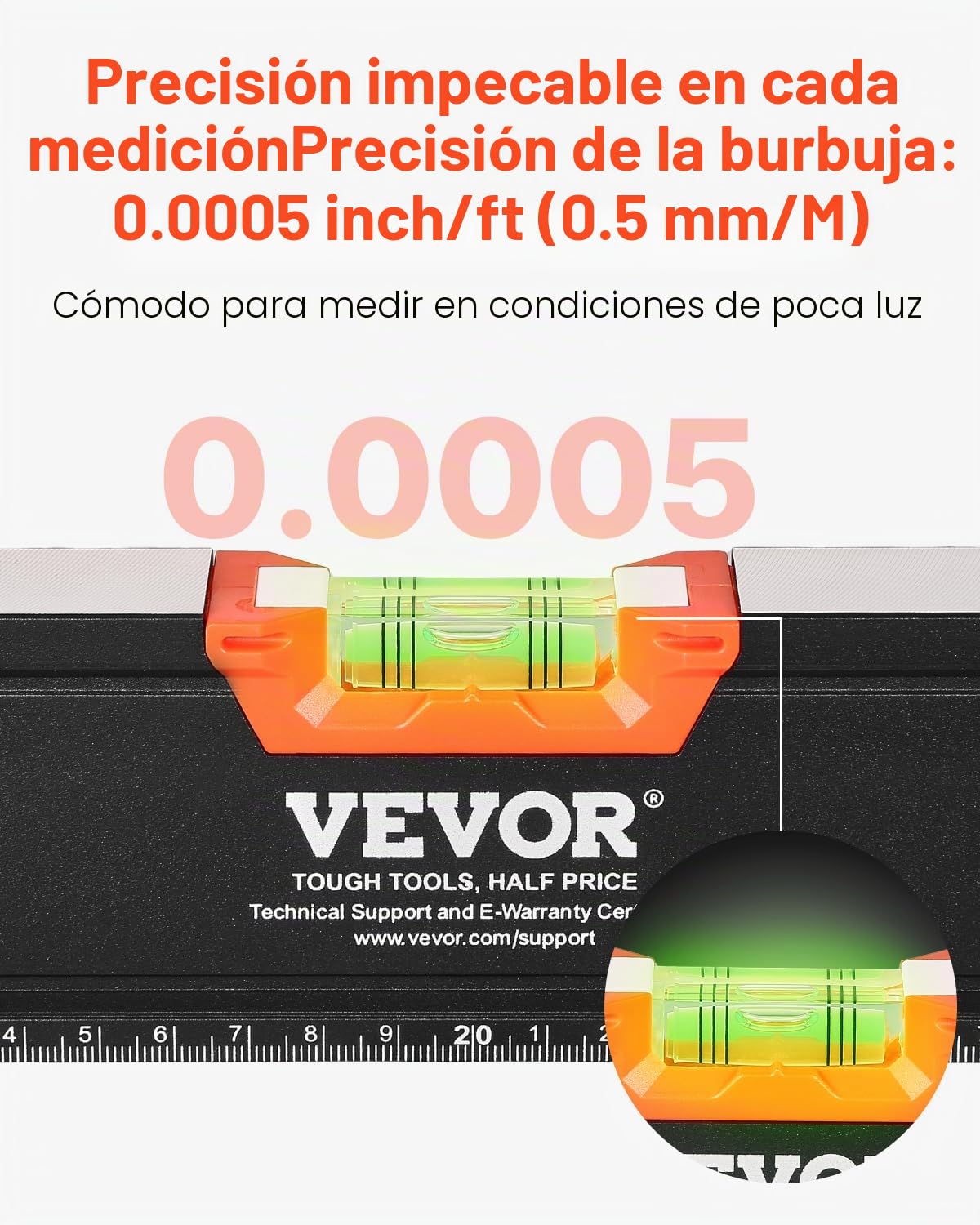 VEVOR Nivel de Torpedo 4 Piezas 250/400/600/1200 mm Regla de Viales de Burbujas con Luz Fluorescente para 45/90/180 grados Niveladora Magnética de Aleación de Aluminio, Solo 1200 mm Tiene Imán