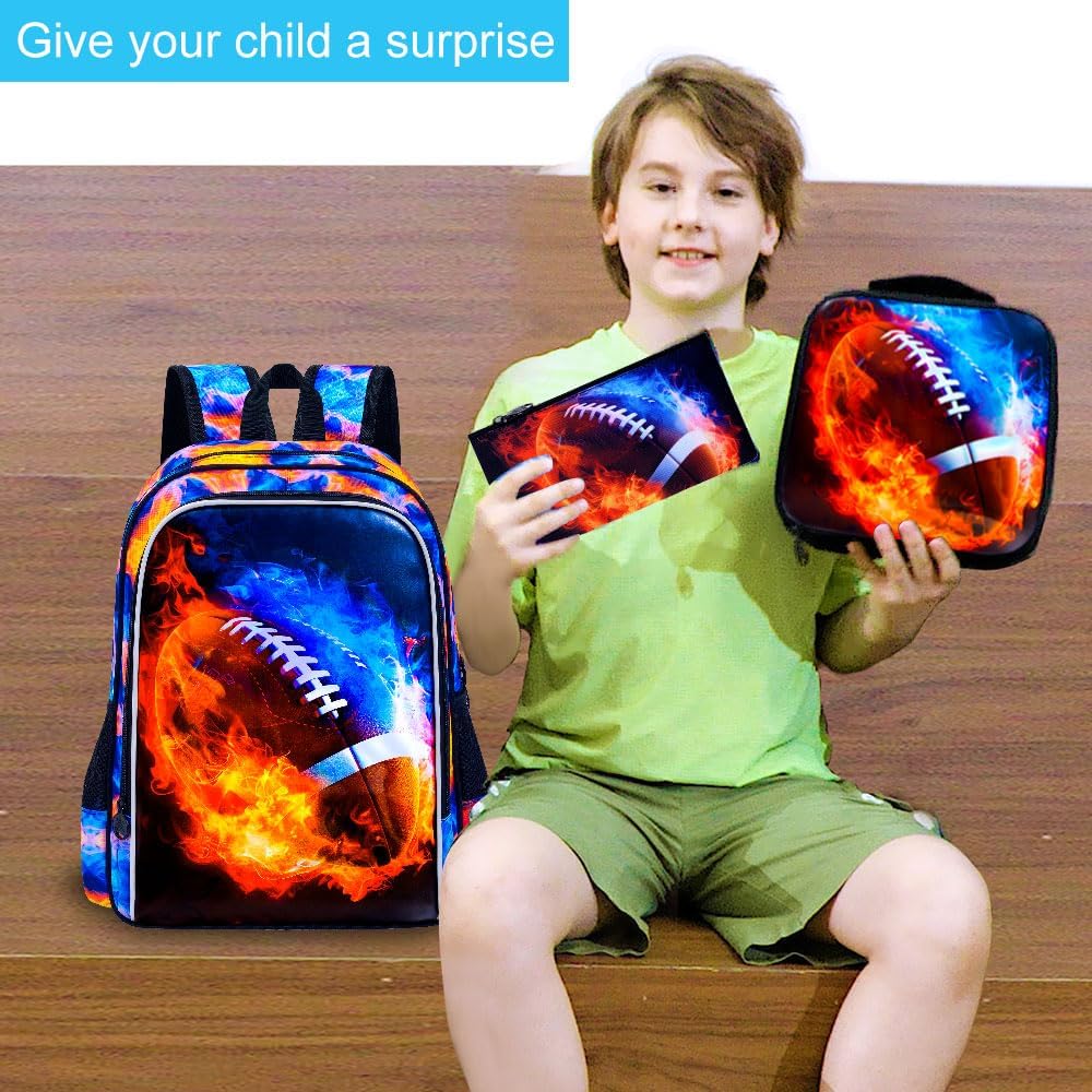 UFNDC 3PCS Kids Rugby Backpack, Boys Fire Bookbag with Lunch Box, 17" Water Resistant School Bag for Teenagers Elementary Middle - Image 6