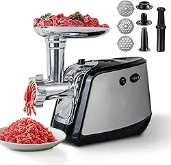 BBday Moedores De Carne Elétricos Para Uso Doméstico, Máquina De Enchimento De Salsichas De 2000 W, Moedor De Carne De Cozinha Para Serviço Pesado Com 3 Placas De Moagem, Tubos Para Fazer Salsichas