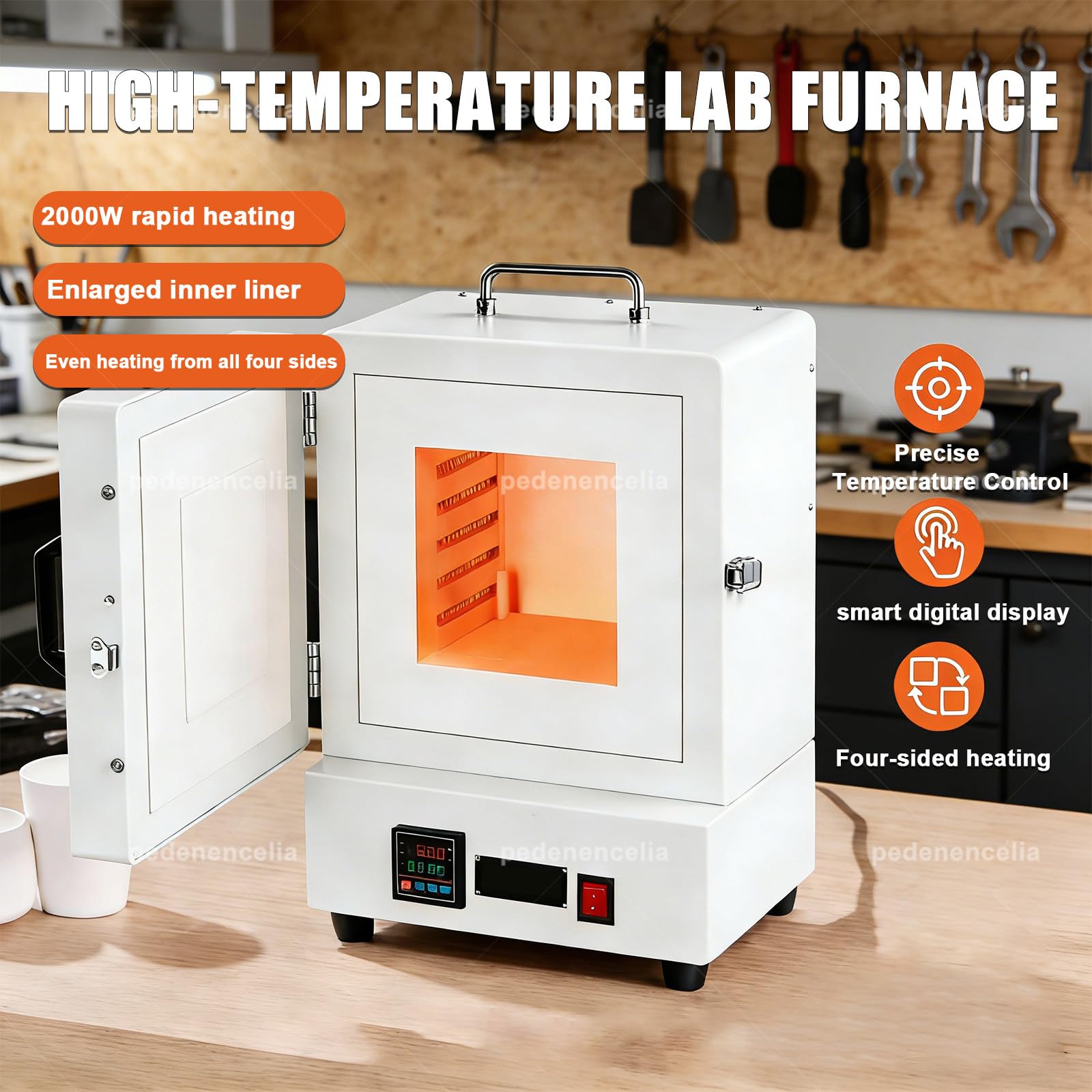 Horno Eléctrico De Mufla De 2000 W, 1150 °C, Calentamiento Uniforme Y Pantalla LCD, Horno Digital De Laboratorio, Horno Eléctrico De Mufla para Cerámica, para Odontología Y Cerámica