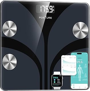 Posture Scale for Body Weight, Digital Bathroom Smart Scale, 13 Body Composition Analyzer Sync Weight Scale BMI Health Monitor Sync Apps 400lbs - Black