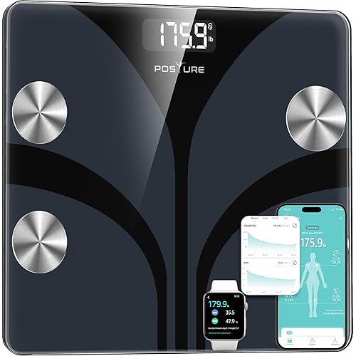 Posture Scale for Body Weight, Digital Bathroom Smart Scale, 13 Body Composition Analyzer Sync Weight Scale BMI Health Monitor Sync Apps 400lbs - Black