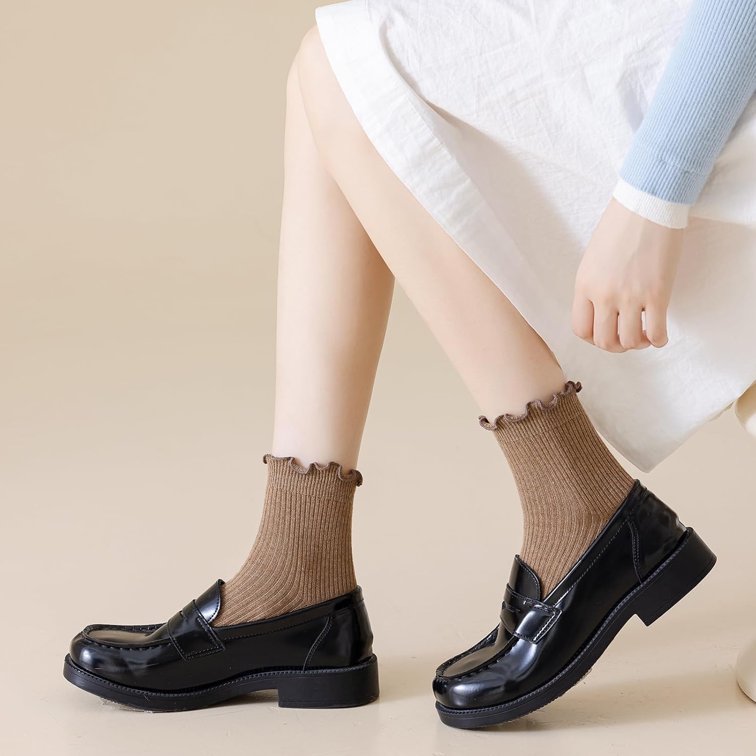 Mcool Mary Womens Crew Socks Ruffle Casual Cotton Frilly Breathable Cute Knit Lettuce Trim Ankle Socks 6 Pack - Image 7