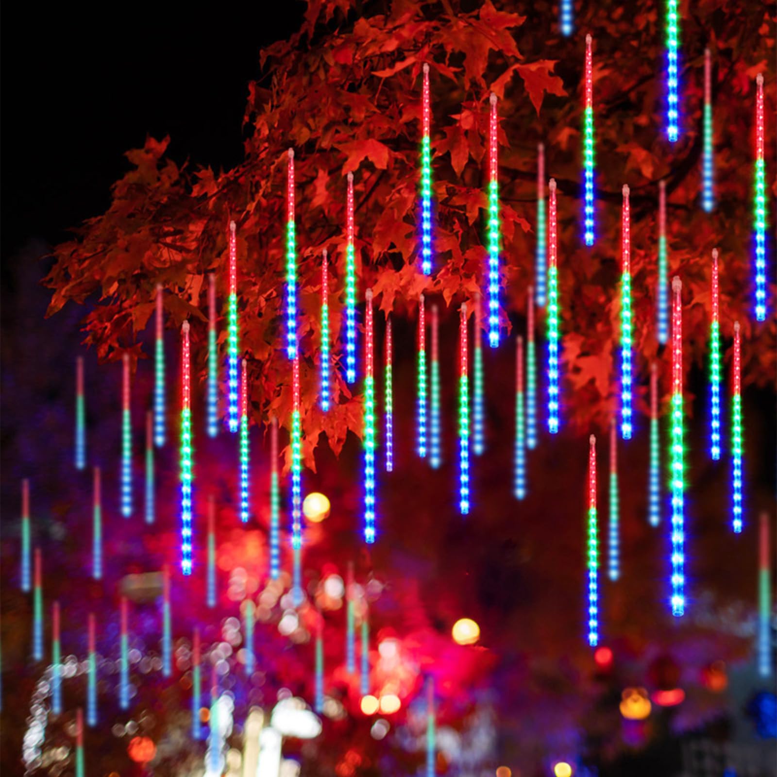 ACESOME Outdoor Christmas Lights, 30cm 8 Tubes Meteor Shower Lights, Waterproof Icicle Lights Outdoor, Snow Fall String Lights for Halloween,Wedding, Party, House, Christmas Decorations (Multicolor)