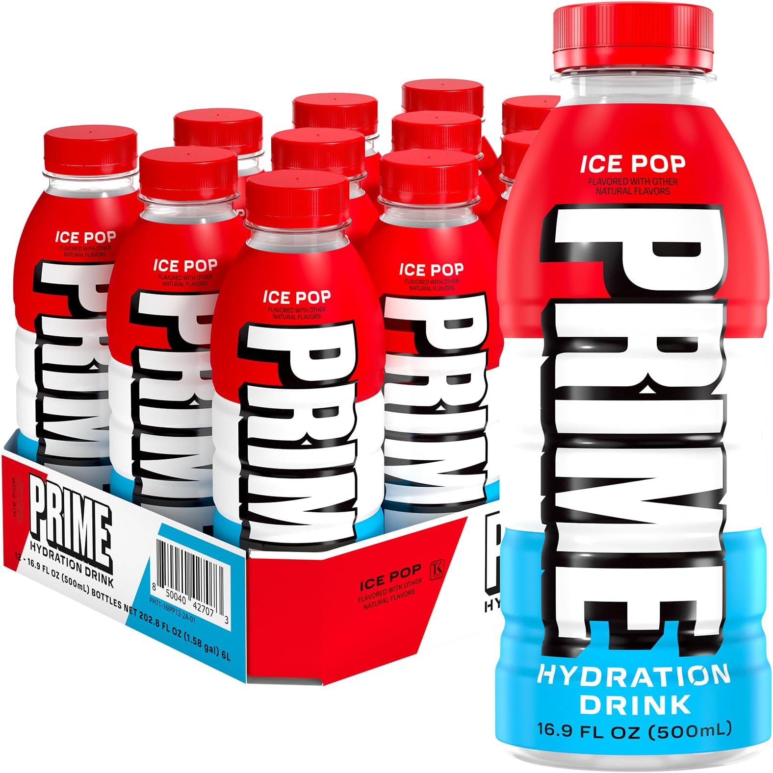 Prime Hydration Drink “Ice Pop” Flavor ( 12 Pack ) with Sock My World Sticker