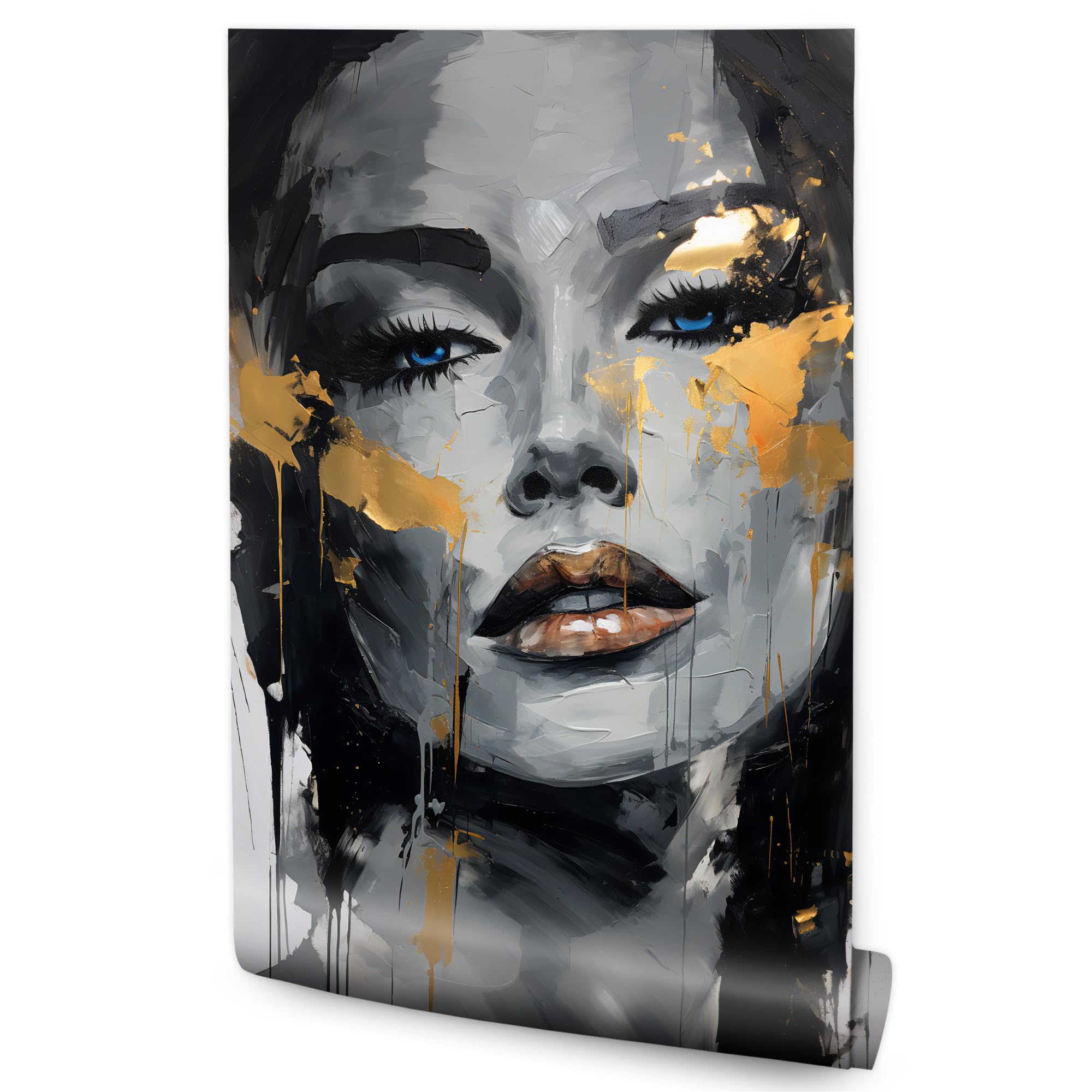 Papier peint intissé 3D vertical portrait de femme aux yeux bleus mural pour salon 170x254 cm