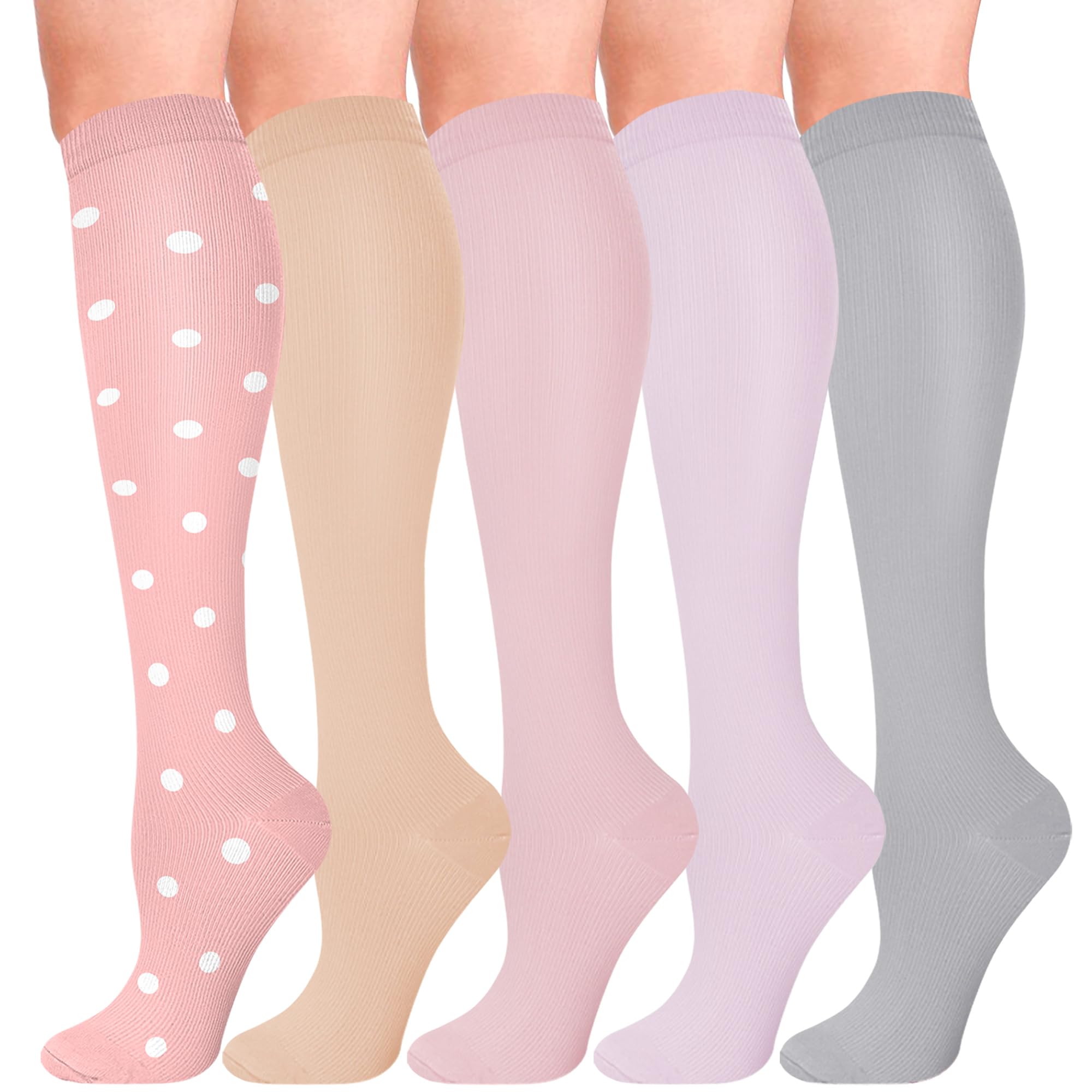 HIPOWER Lot de 5 paires de chaussettes de compression colorées pour homme et femme - Chaussettes de compression - Chaussettes de compression - Chaussettes de compression pour le vol, le cyclisme, les