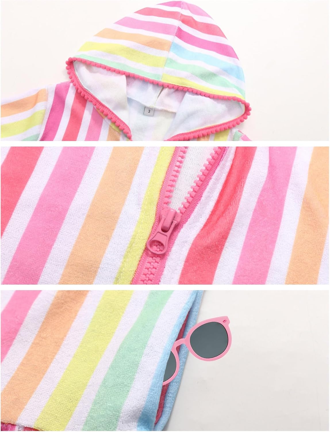 LUCKYGAL Girls Swim Cover Up Kids Long Sleeve Swimsuit Coverup Terry Beach Pool Clothes with Sunglasses - Image 6