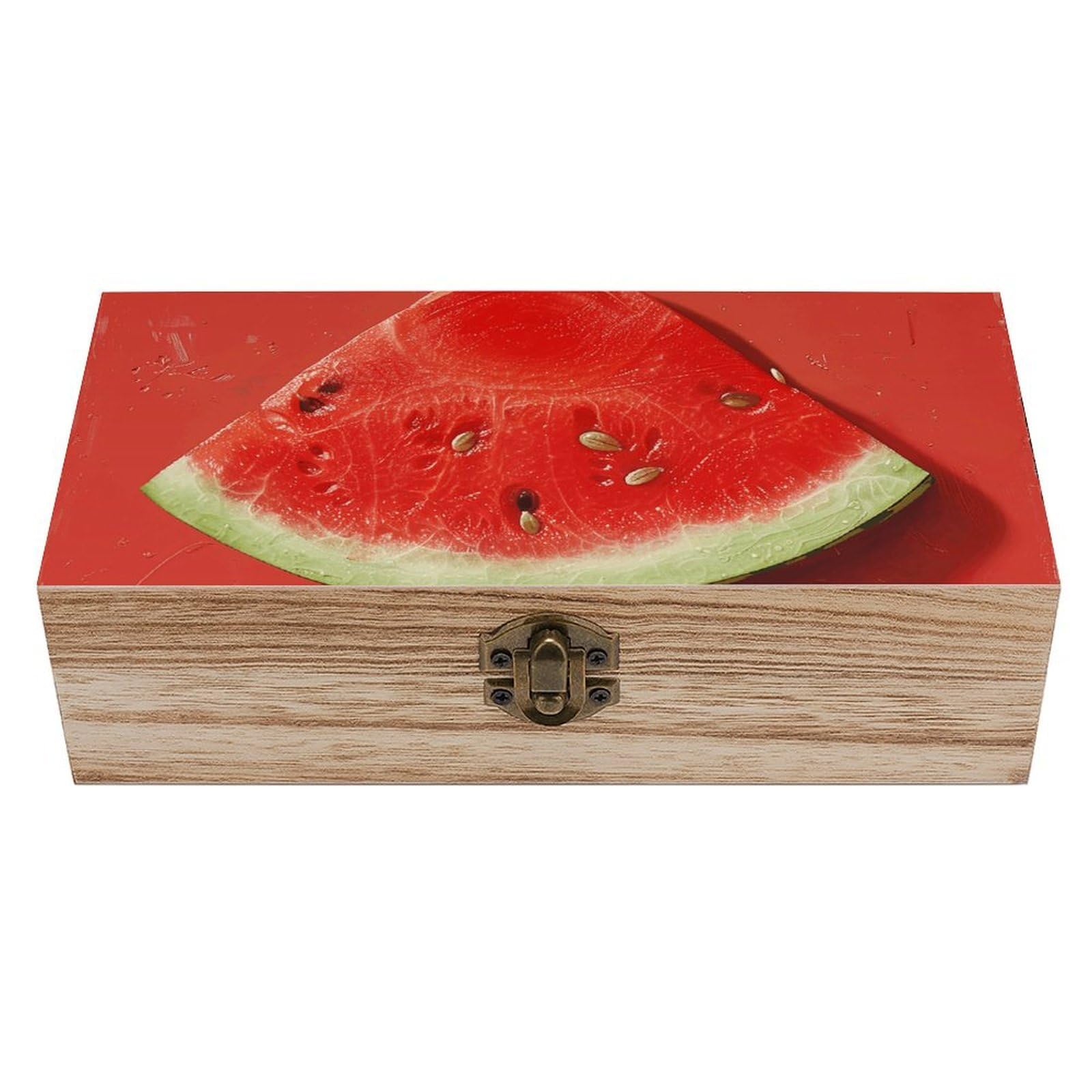 Wooden Storage Box Piece of Red Watermelon Wood Gift Box with Hinged Lid Vintage Decorative Jewelry Boxes Memory Box for Jewelry Art Hobbies Home Storage Treasure Keepsake Gift 7.9''x3.9''x2.3''