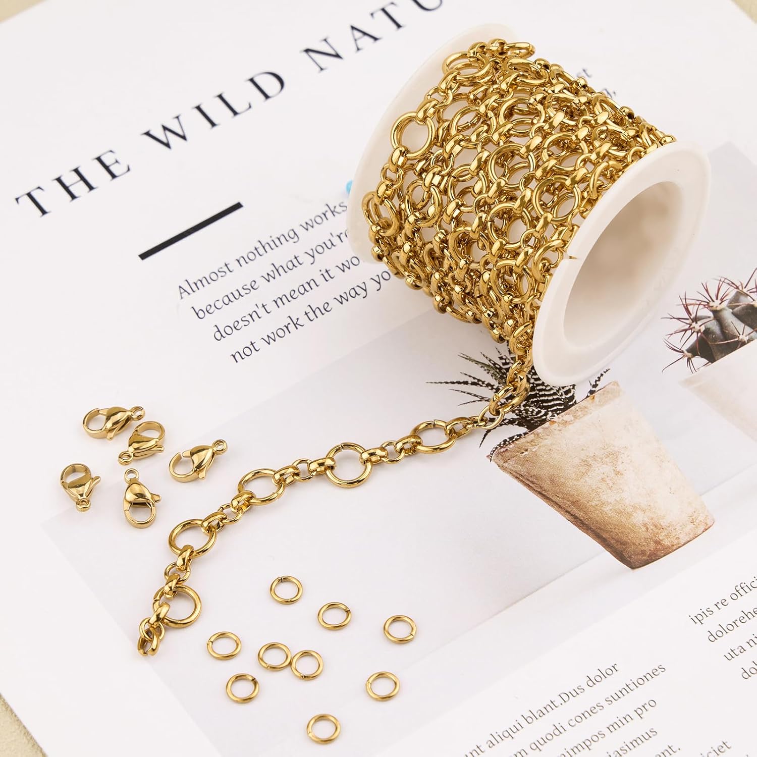 SMYHTGLIF 6.5 Feet Unwelded Round Circle Bulk Rolo Chain for Jewelry Making Gold Plated Stainless Steel Jewelry Making Chain Supplies with Lobster Clasps and Open Jump Rings - Image 3