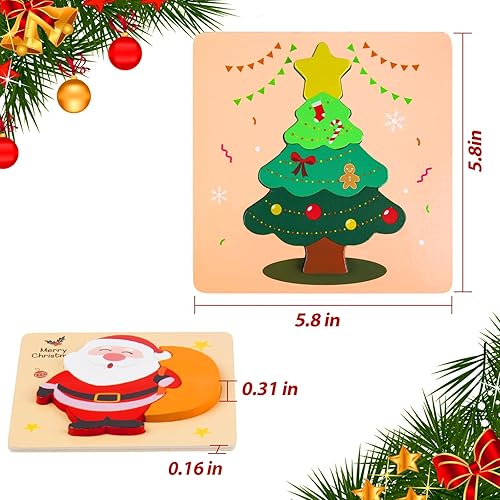 Miniatura 7 de Rompecabezas de madera de Navidad para niños pequeños, rompecabezas de bebé para niños y niñas de 1, 2, 3 años, juego de 4 juguetes Montessori con