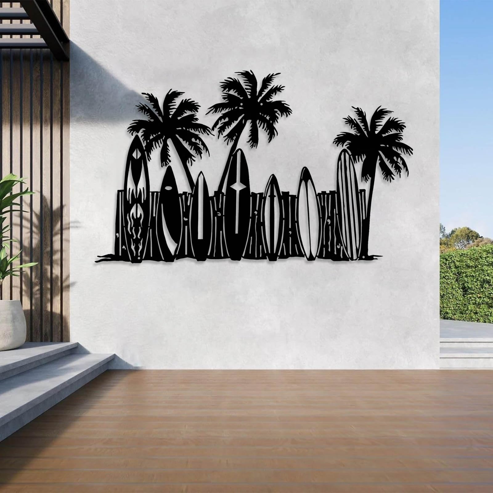 Genérico Decoración de Pared de Metal con Forma de Tabla de Surf. Decoración de Pared con Forma de Tabla de Surf y Palmera. Decoración de Pared con Forma de Palmera. Arte de Pared Tropical