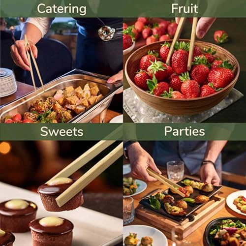 Vista 6 de BambooMN Pinzas reutilizables de bambú natural de 7.5 pulgadas, pinzas para tostadas, 3