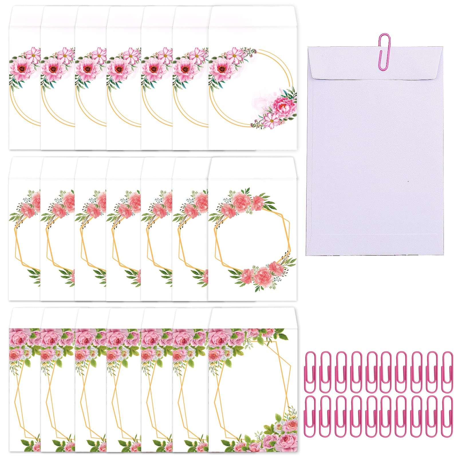150 pcs Seed Saving Envelopes with 100 Paper Clips,Self-Adhesive Reused Small Coin Envelopes,Let Love Grow Seed Packets,Mini Parts Storage for Garden,Office or Wedding Gift,Water Glue Design,3.2×4.7in