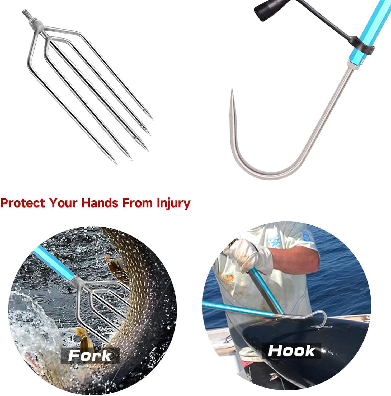 aluminum fishing hooks SANLIKE Telescopic Gaff Pole Dual Stainless Spear 13 Fishing Modus TX2 3X wire with an Color:Pearl Green Sawtooth Bone hook