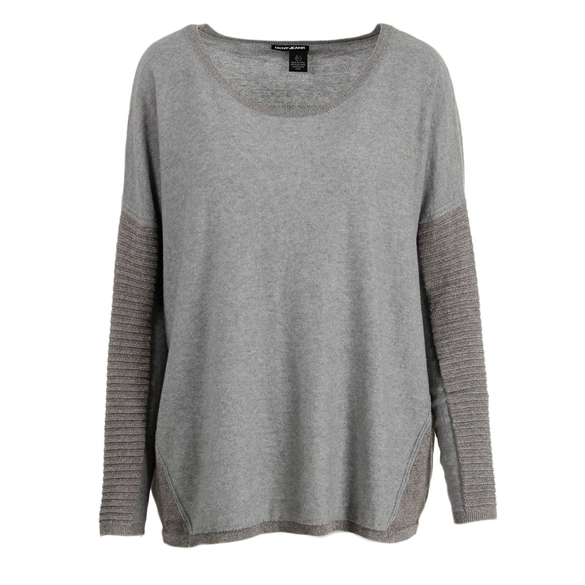 DKNY Jeans Women's Pullover Boat Neck Sweater with Rib-Knit Sleeve Panels