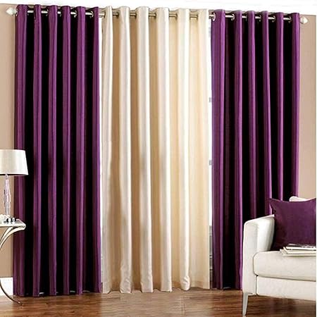 Akshaan Texo Fab Polyester Plain 7 ft Door Curtain (Wine and Cream) - 3 Pieces