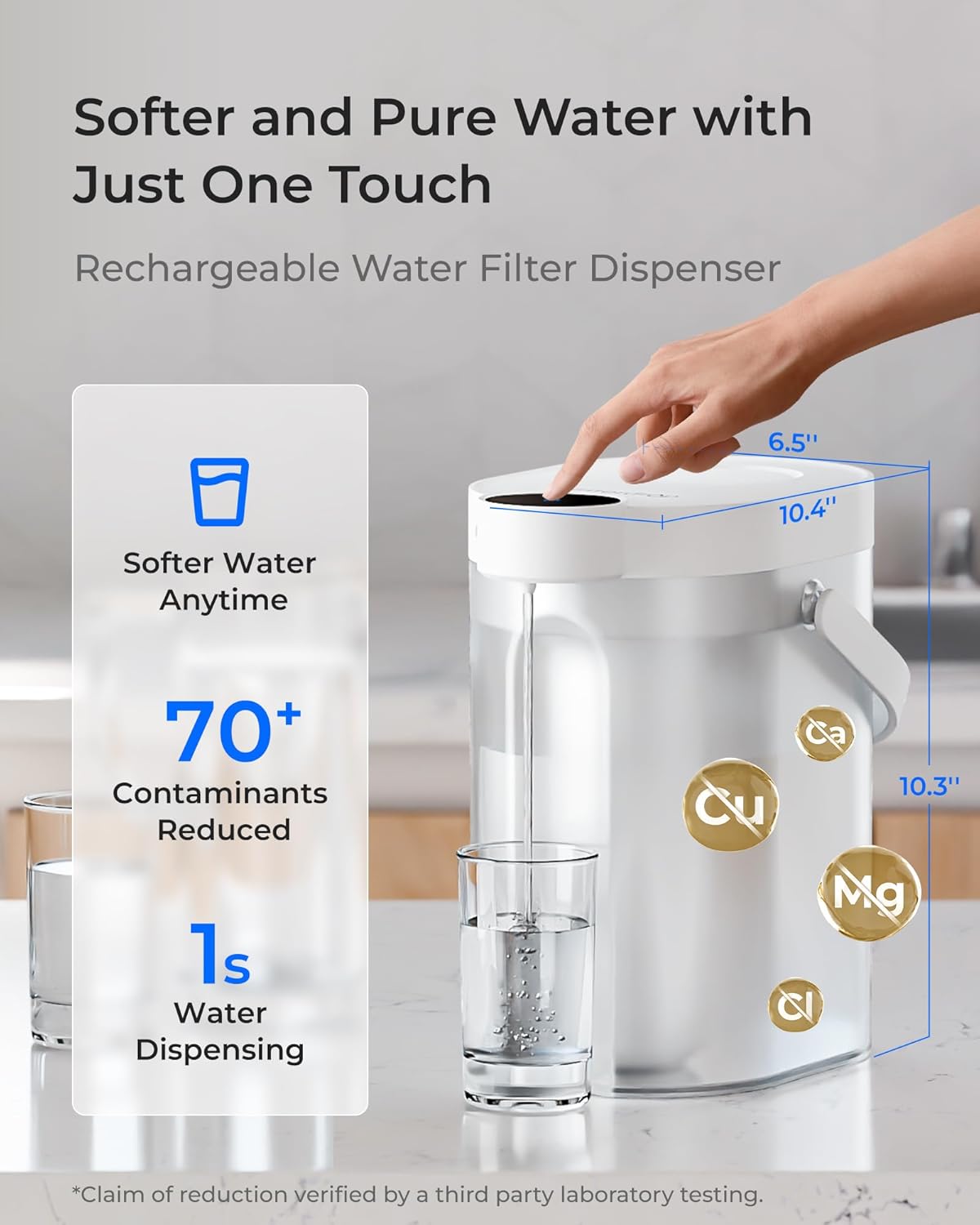Waterdrop Rechargeable Water Filter Dispenser Reduce 70+ Contaminants&FreshTaste Electric Water Filter Pitcher