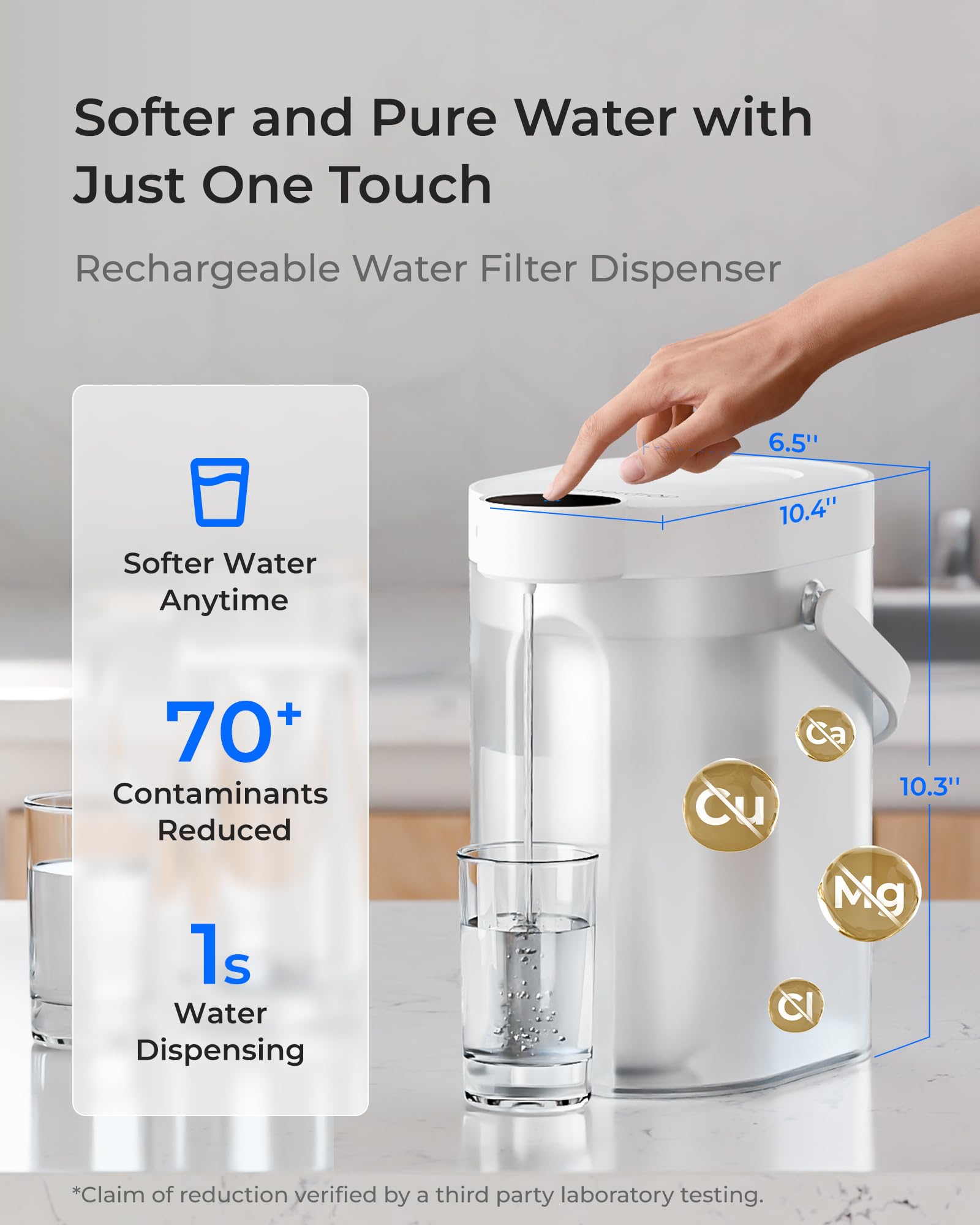 Waterdrop WD-ED11W elektryczny dzbanek filtrujący do wody, 3,5 l, zmiękczacz wody, filtr wapienny, 3 miesiące, trwały, natychmiastowy dozownik filtra wody, redukuje wapń, magnez + 70 substancji