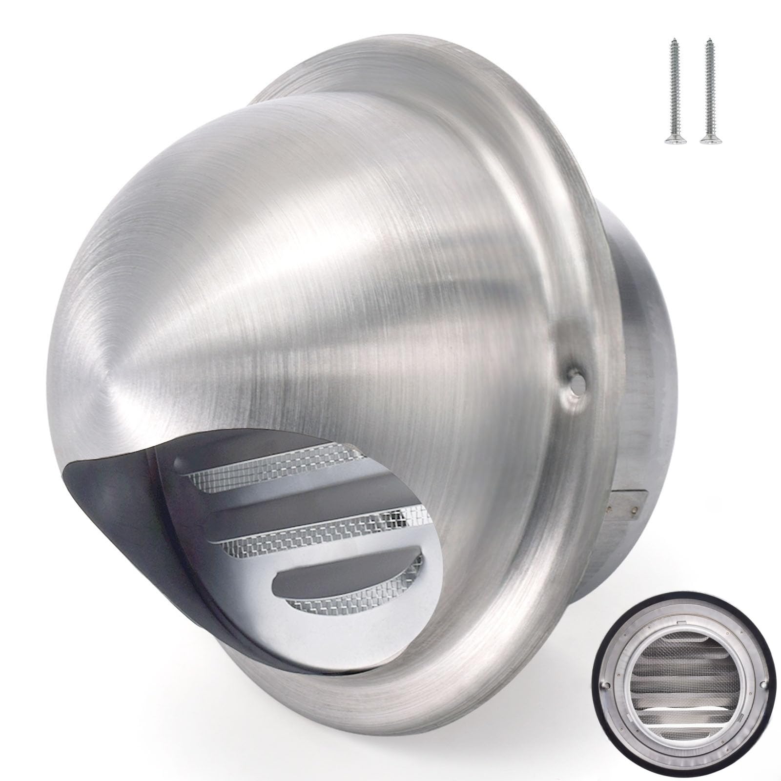 Cididu Dryer Vent Cover Outside Round, 4 Inch Wall Dryer Exhaust Vent Covers, Stainless Steel Exterior Air Vent Cap with Fly Screen Mesh, Grille Ventilation Cover for Home RV Garage Kitchen Office