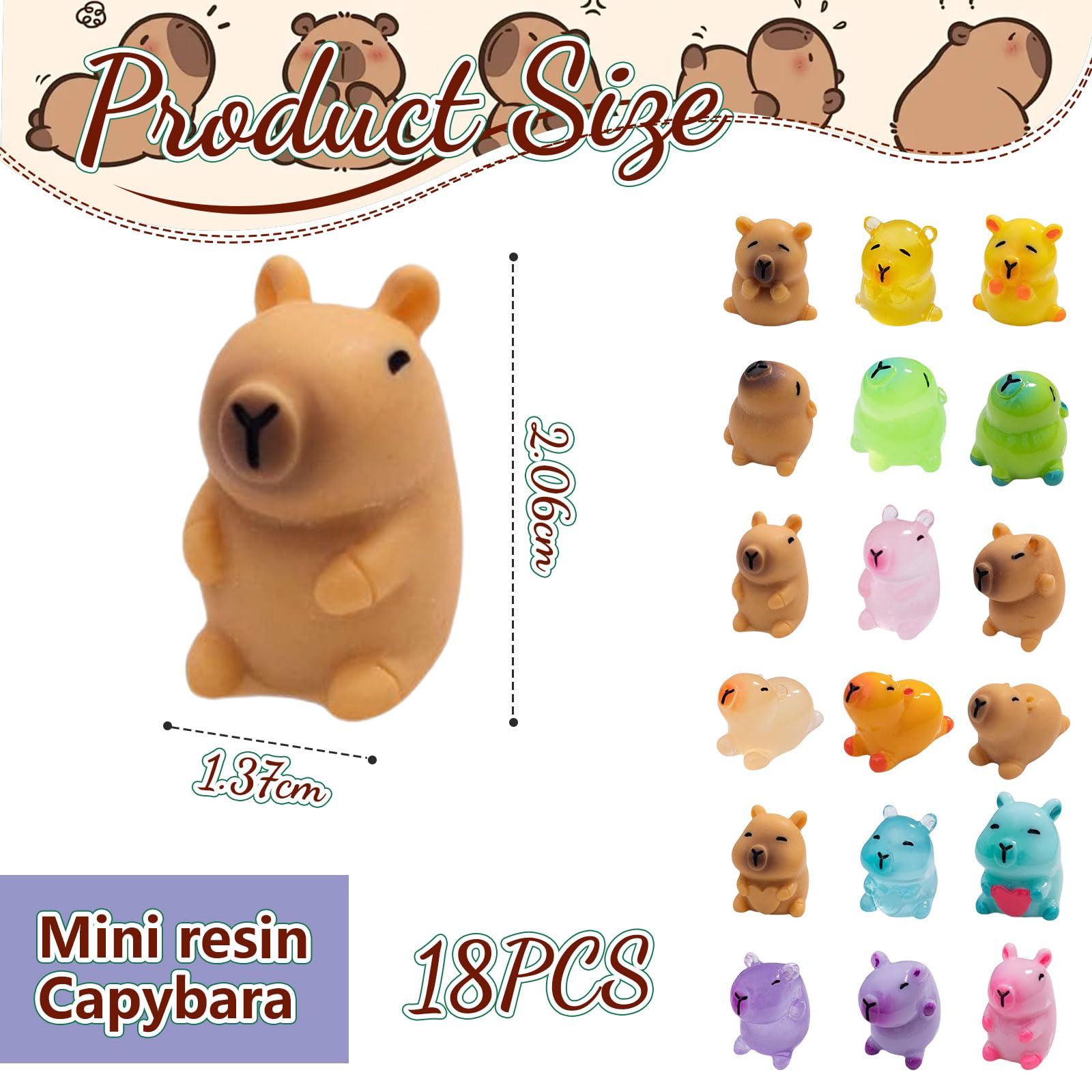 GlamRays Pack of 18 Mini Resin Kapybara Animal Miniature Figures Glow in the Dark for DIY Garden Dollhouse Animals Accessories Micro Landscape Aquariums Party Decoration - Image 2