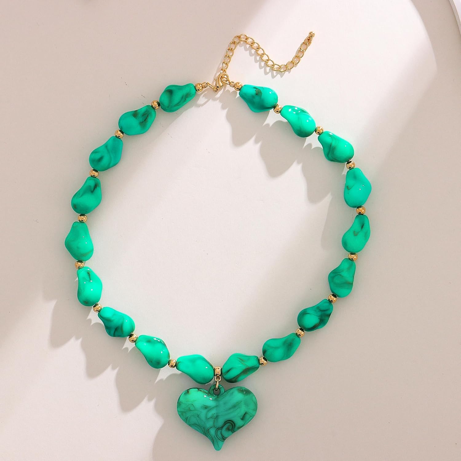 Large Acrylic Heart Necklaces for Women Chunky Puffy Heart Pendant Necklace Exaggerated Statement Love Beaded Choker Necklace Jewelry - Image 6