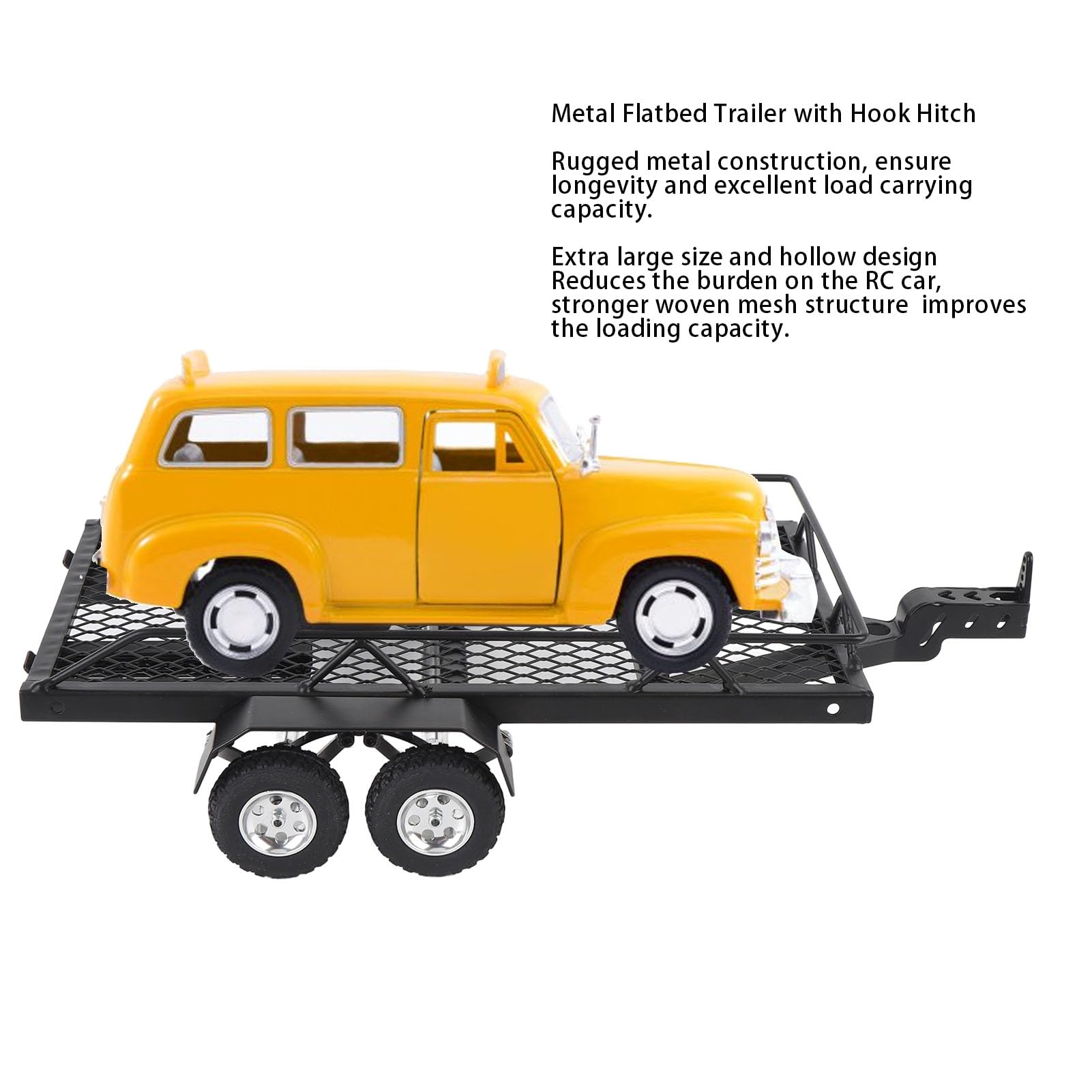 RC-Metall-Pritschenanhänger mit und Rampe, universeller Doppelachser, robuster Bausatz, Transportträger, Transportzubehör, Upgrade für 1/24 RC-Raupenwagen
