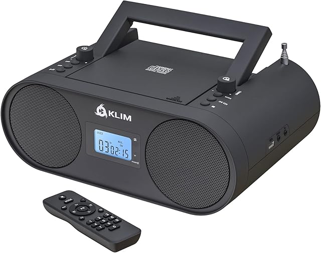 KLIM B4 Portable CD player + AM/FM Radio CD Player MP3, Bluetooth, AUX, USB + CD Boombox + Wired/Wireless mode, Rechargeable Battery + Remote Control, Autosleep, Digital EQ + NEW 2022