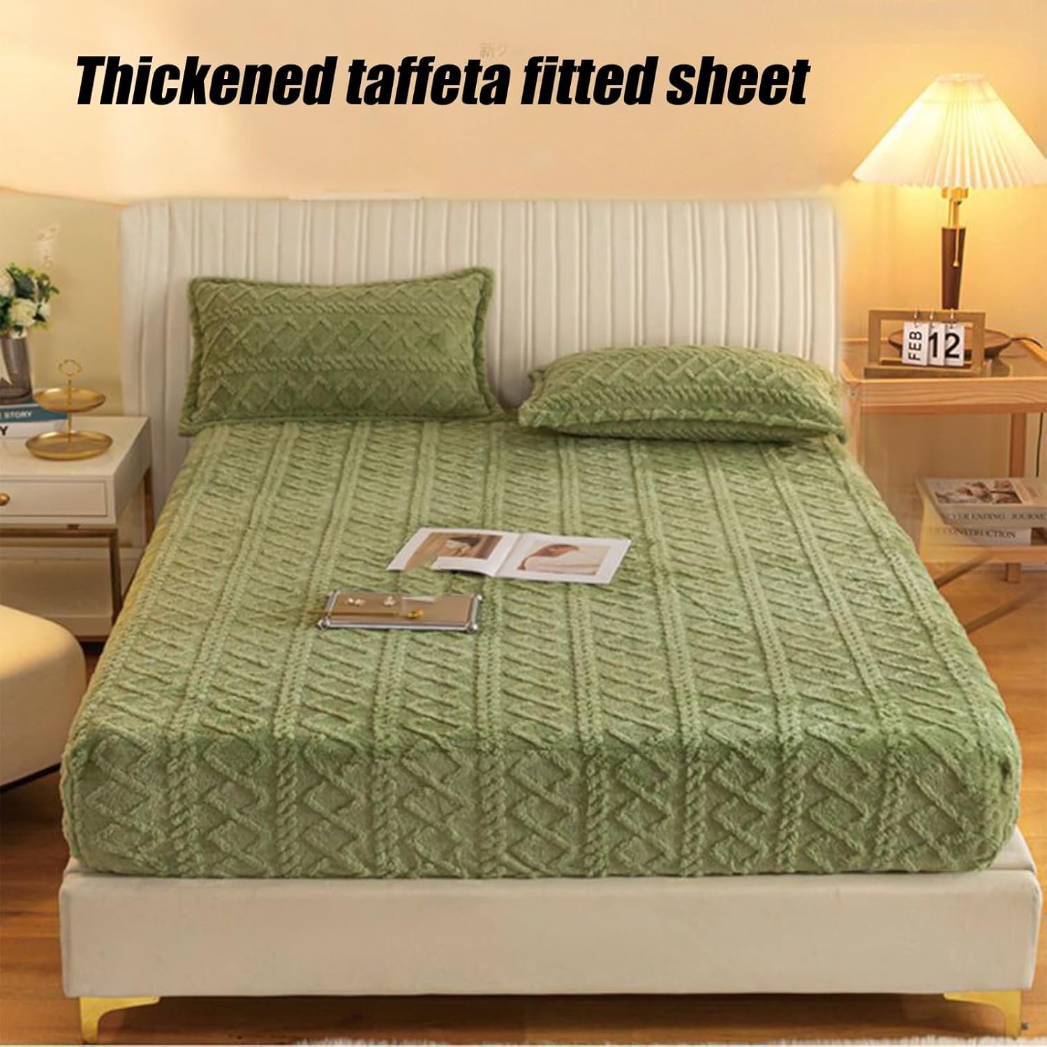 2024 New Flannel Velvet Bed Sheet Winter Super Soft Cosy Plush Shaggy Taffeta Elastic Fitted Sheet Solid Flannel Velvet Fleece Fluffy Fuzzy Warm Bedspread with 11'' Deep Pocket (Khaki,Queen/King)