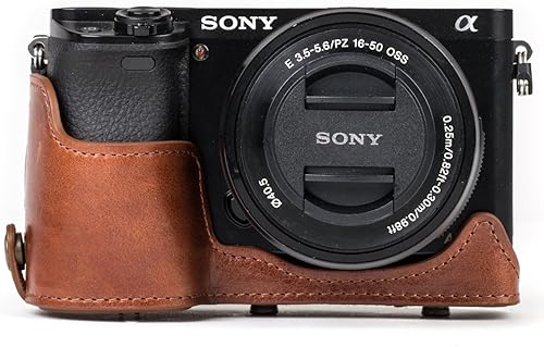 Miniatura 7 de MegaGear MG1237 - Funda para cámara Sony Alpha A6500 (0.630-1.969 in) Ever Ready (piel auténtica) y correa con acceso a la batería, color marrón