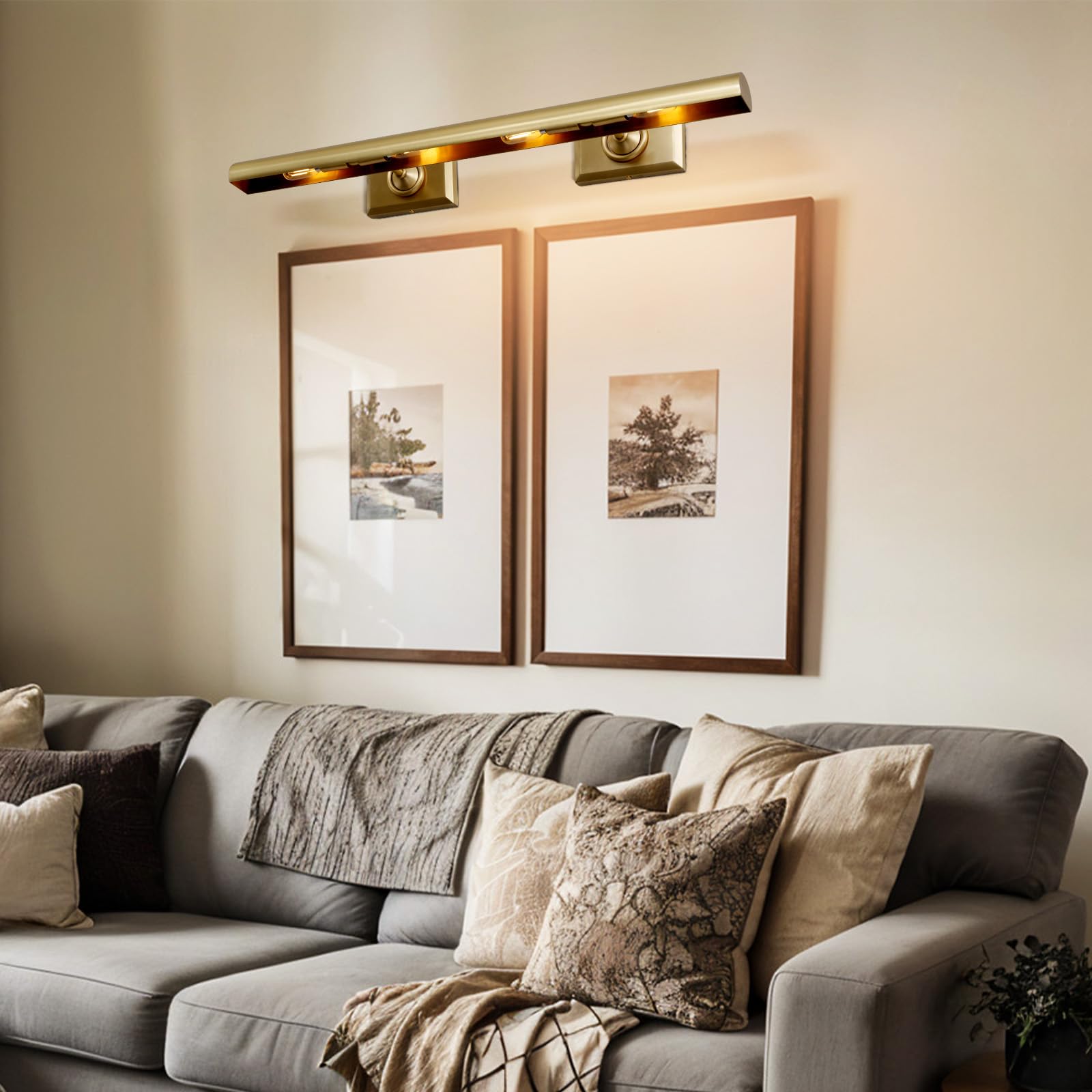 CEENWE Picture Light, 30in Hardwired Picture Lights for Wall, Dimmable Wall Sconces Poster Light, Brass 4 Lighting for Paintings Frames Art Display Gallery Dartboard Bedroom Living Room(Gold)