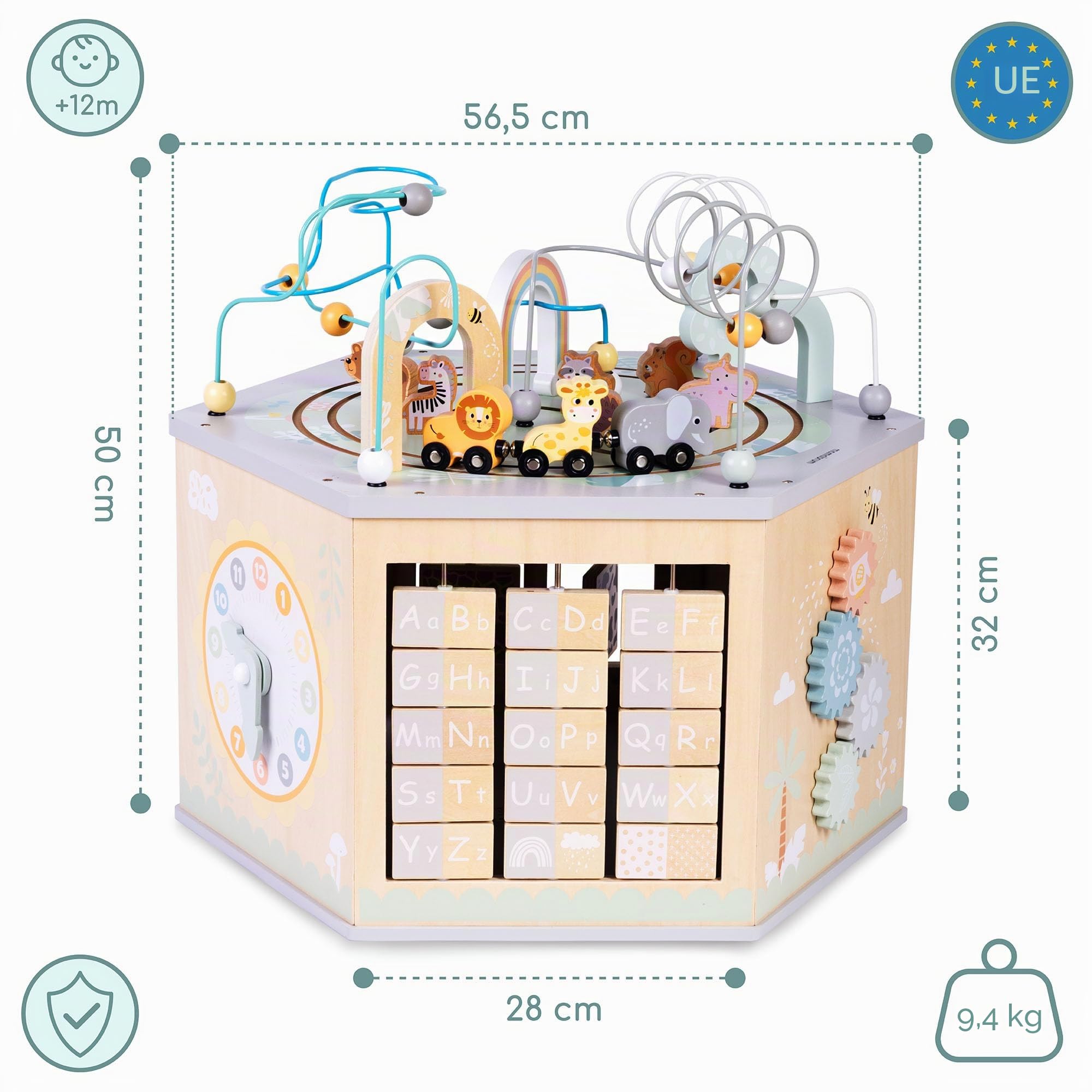 Mamabrum Grande Cubo Educativo – Giocattolo Montessori con Trenino Magnetico, Anelli Motori e 10+ Attività – Per Bambini da 12m+