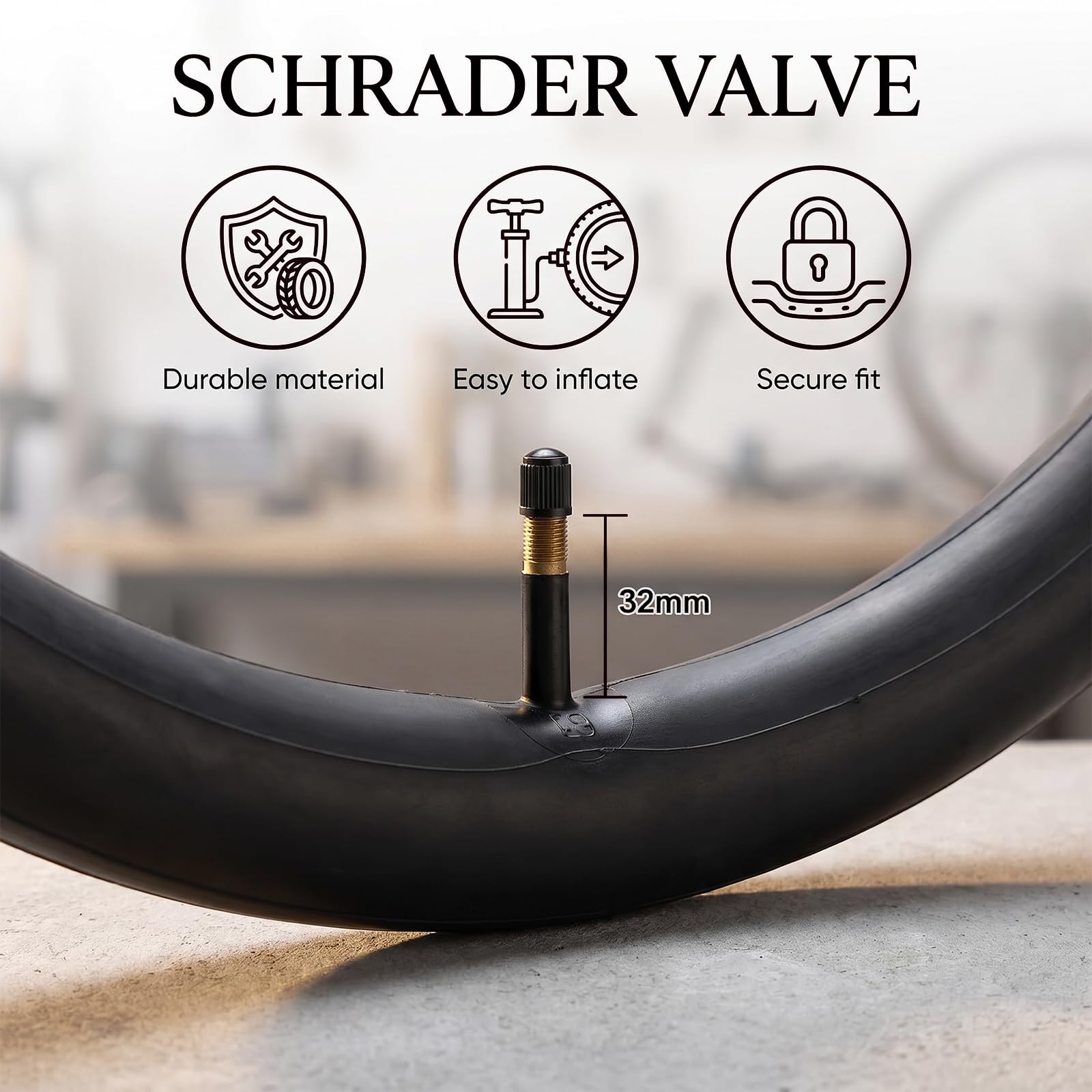 2 dętki rowerowe 14 cali, dętka rowerowa 14 x 1,75-2,125 - butylowa dętka z wentylem samochodowym AV 32 mm - zestaw z łyżką do opon, zaślepkami na wentyle świecące do rowerów dziecięcych, rowerów