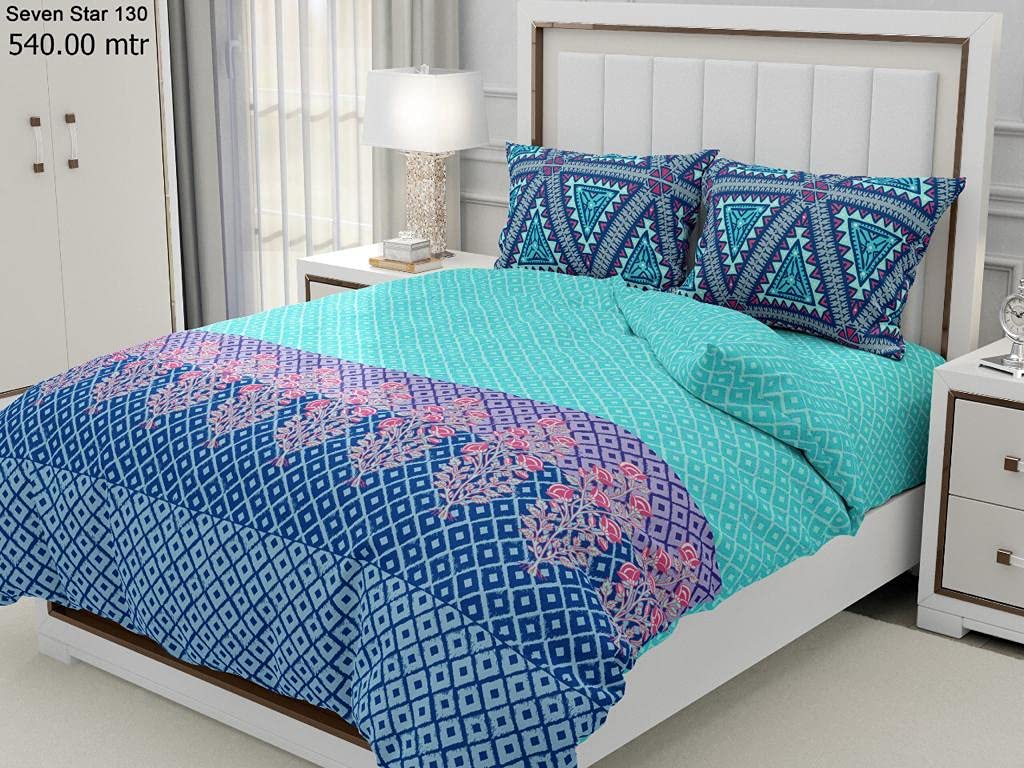 Double Bed bedsheet and Two complimentary Pillows (Blue Pink) Amazon