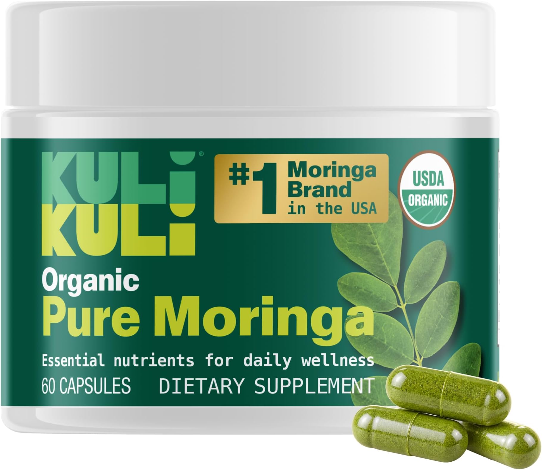 - KULI KULI Organic Pure Moringa Capsules, 60 CT | Premium nutrient-dense moringa supplement delivers natural energy, vitality, and wellness support for everyday health