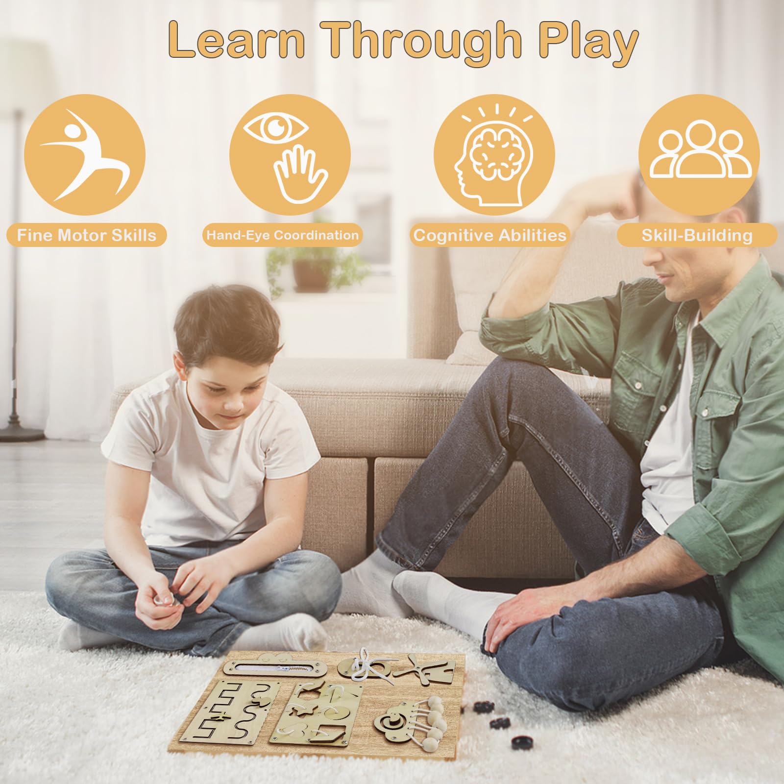 6-teiliges Holz Busy Board Set - Motorik Lernspielzeug Für Kinder 1-6 Jahre, Aktivitätsbrett